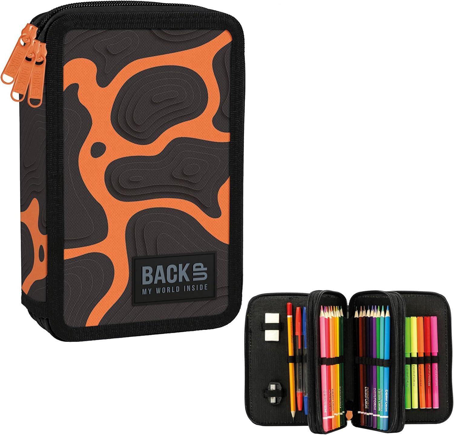 GOLDKIDS Federmäppchen Federtasche 3-fache Federmappe, (43-teilig gefüllte Schüleretui Stifte, 1-tlg., und Pinsel inkl. Aufgabenheft Federbox), Etui Stiftetasche Schlamper-Etui Schul-Etui