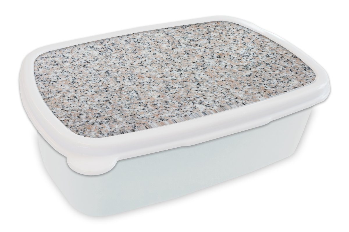 MuchoWow Lunchbox Granit - Strukturen - Design - Stein, Kunststoff, (2-tlg), Brotbox für Kinder und Erwachsene, Brotdose, für Jungs und Mädchen weiß