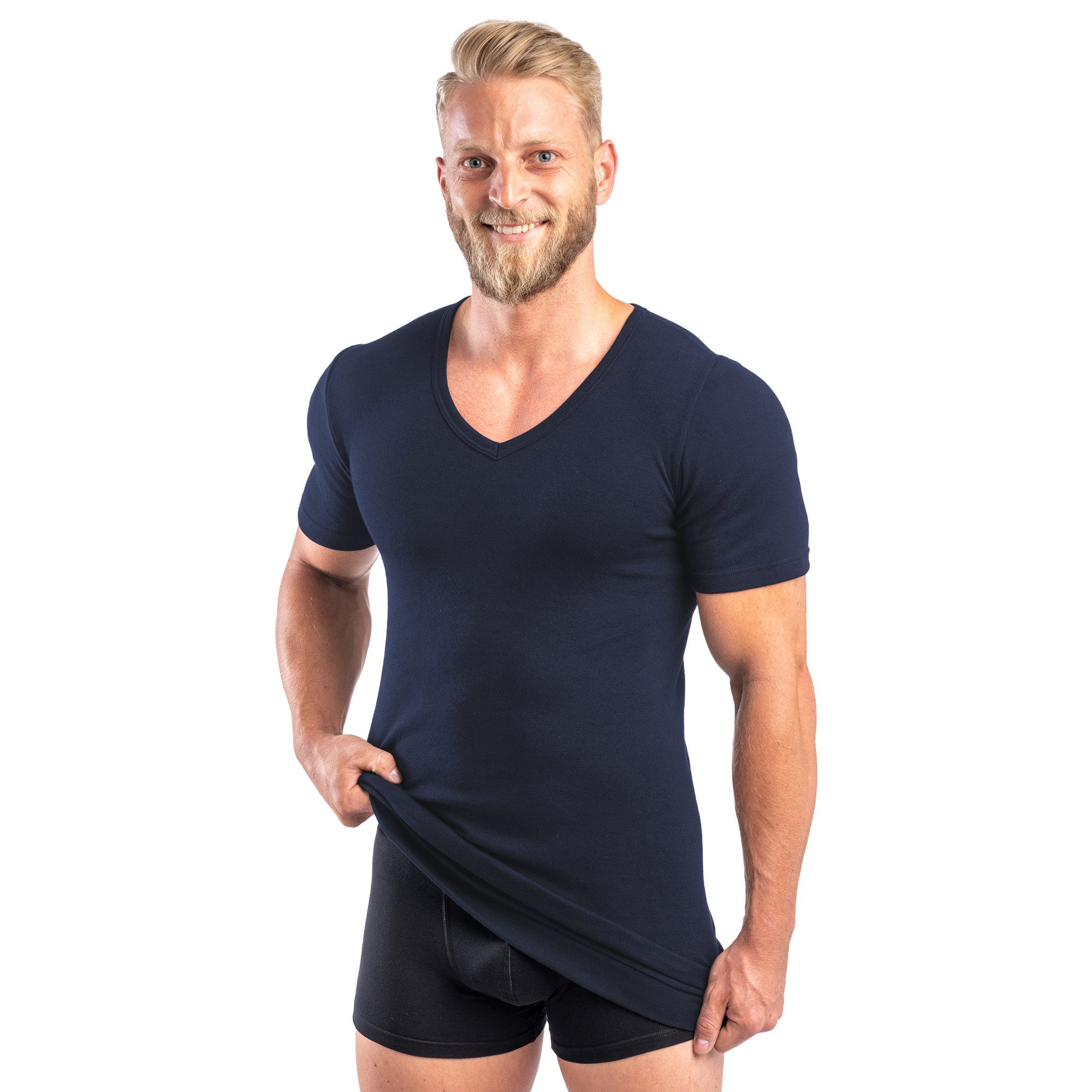 HERMKO Unterziehshirt 488710 Extralanges Herren kurzarm Shirt +6 cm V-Neck günstig online kaufen