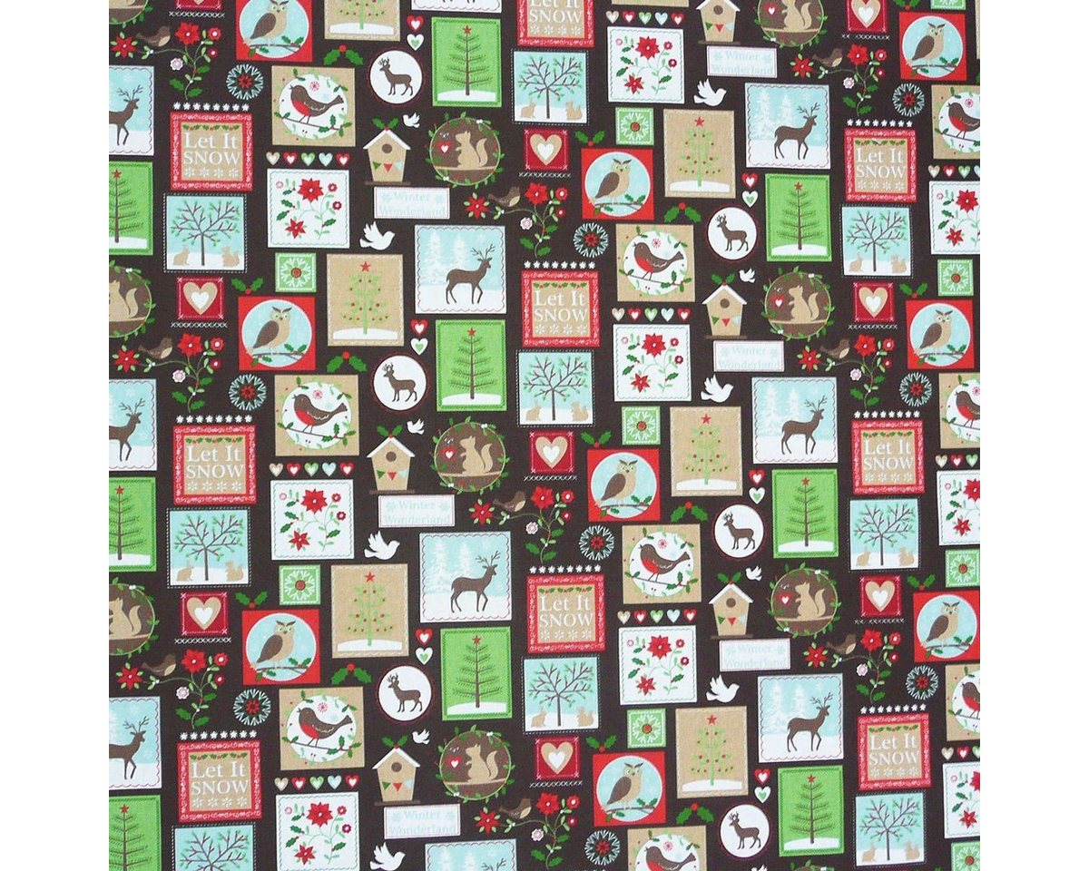 Thumbnail - SCHÖNER LEBEN. Stoff Gardinenstoff Dekostoff Meterware Tiere Patchwork Weihnachten braun