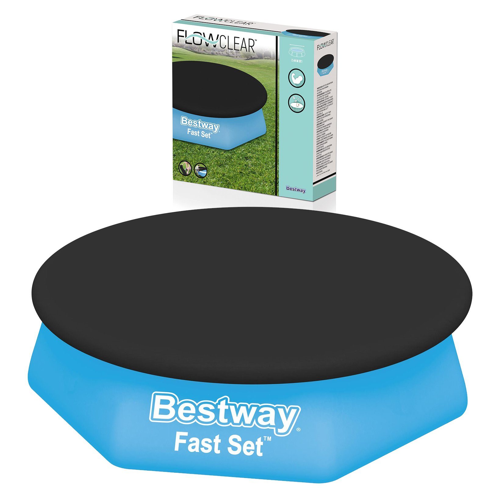 BESTWAY Pool-Abdeckplane Schutz Abdeckung für Fast Set Pool Swimmingpool Schwarz Ø 244cm