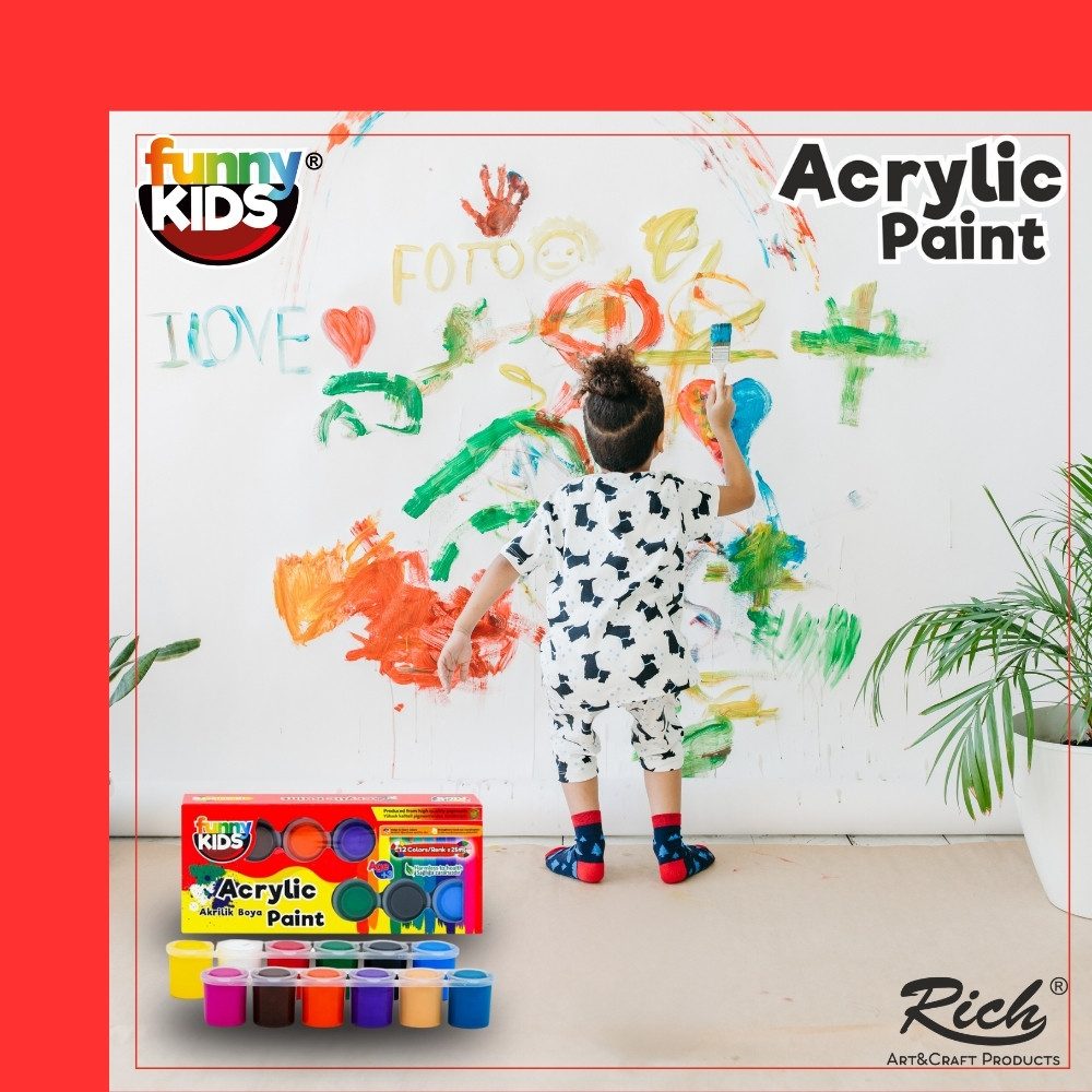 Funny Kids Acrylfarbe FUNNY KIDS Acrylfarben-Set 12 Farben - 25 ml, Ideal für kleine Künstler, leicht zu verwenden und schnell trocknend