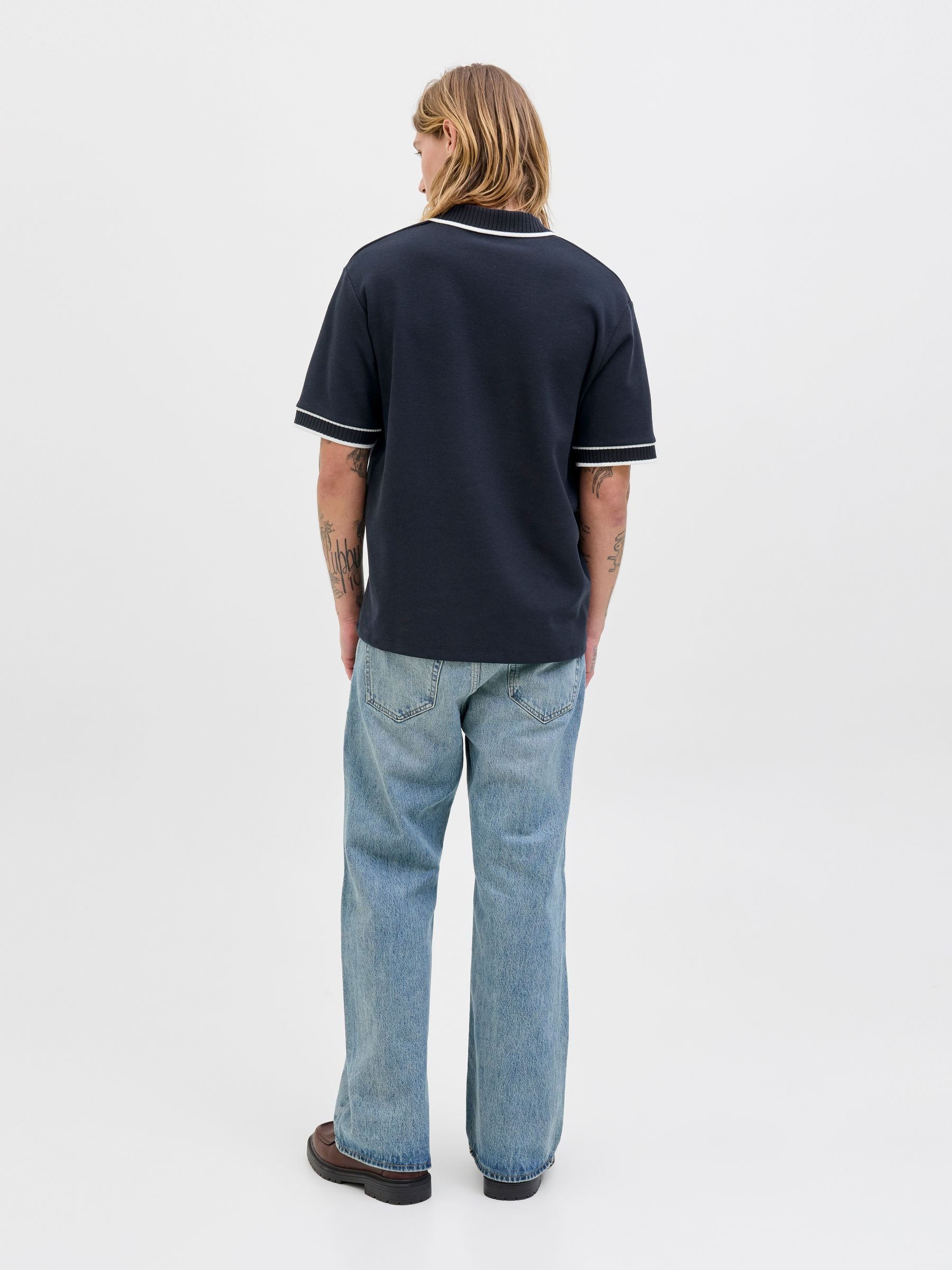 Jack & Jones Poloshirt Klassischer Strick V-Ausschnitt mit Kontraststreifen JORSUMMER SPLIT NECK POLO STYD SS25