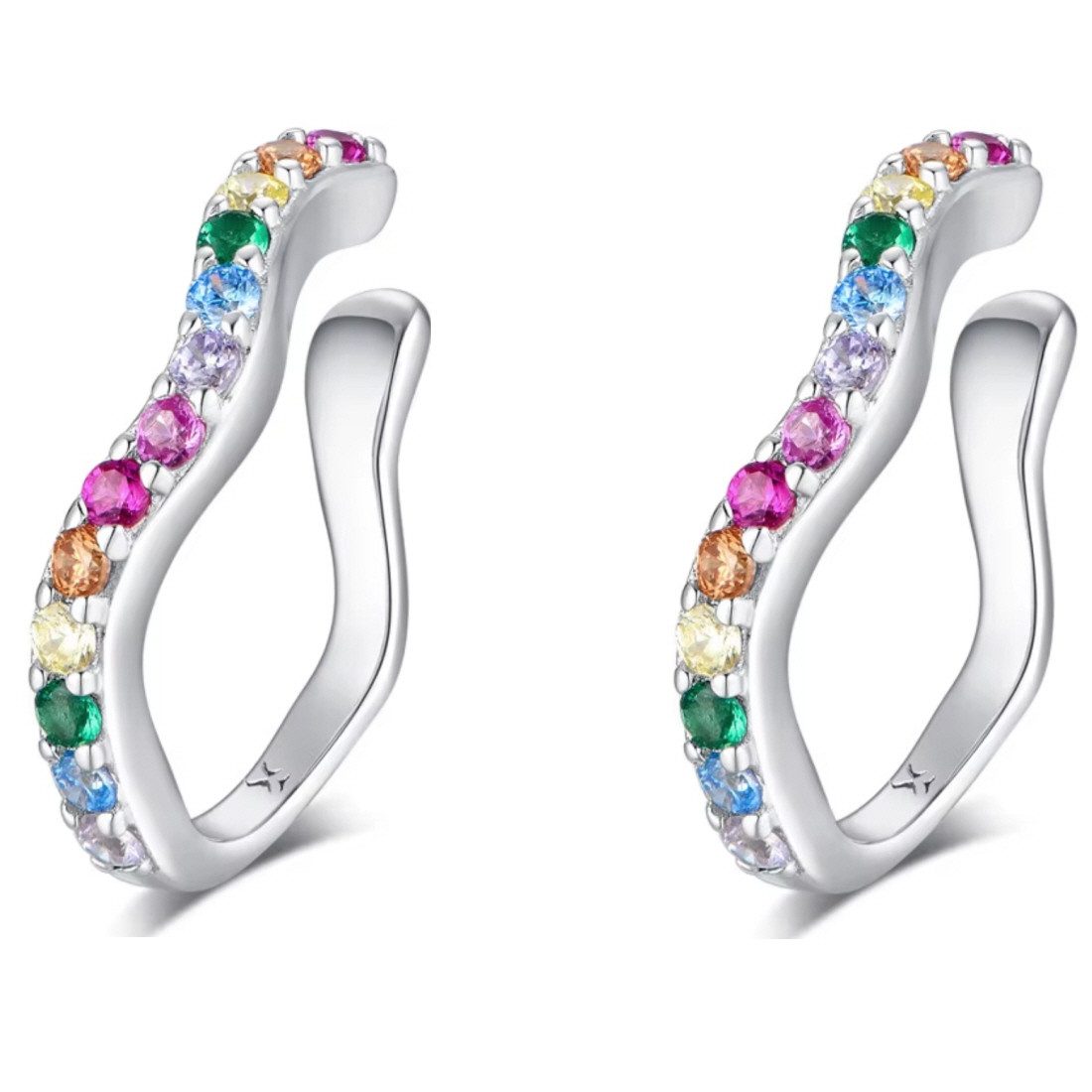 ELLAWIL Paar Ohrklemmen Ohrclip mit bunten Mosaik Steinchen Zirkonia Ohrklemme ohne Loch (GESCHENKIDEE, Sterling Silber 925), inklusive Geschenkschachtel
