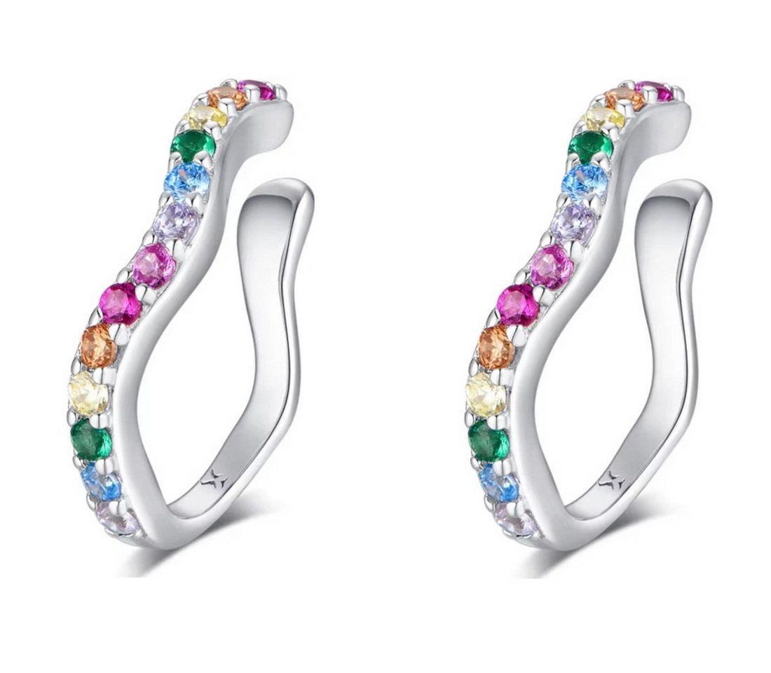 ELLAWIL Paar Ohrklemmen Ohrclip mit bunten Mosaik Steinchen Zirkonia Ohrklemme ohne Loch (GESCHENKIDEE, Sterling Silber 925), inklusive …