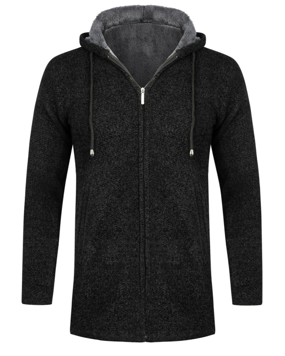 Allthemen Cardigan Herren Strickjacke mit Kapuze Lang Gefüttert Grobstrick Cardigan