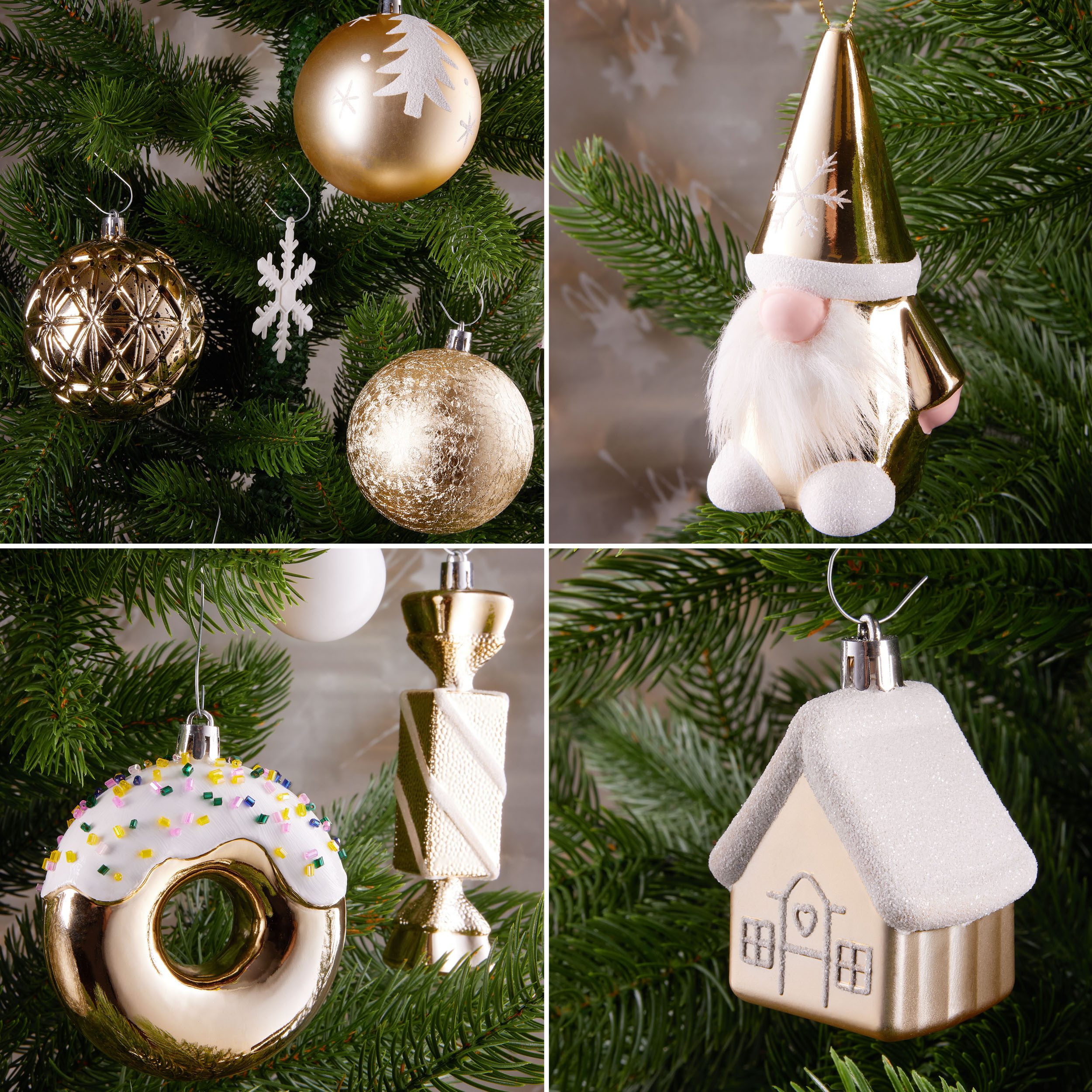 BRUBAKER Christbaumschmuck 64 Stück Christbaumschmuck - Baumschmuck Weihnachtskugel Set (64-tlg), mit Donuts, Häuser, Schneeflocken, Kugeln und Bonbons - Baumkugel