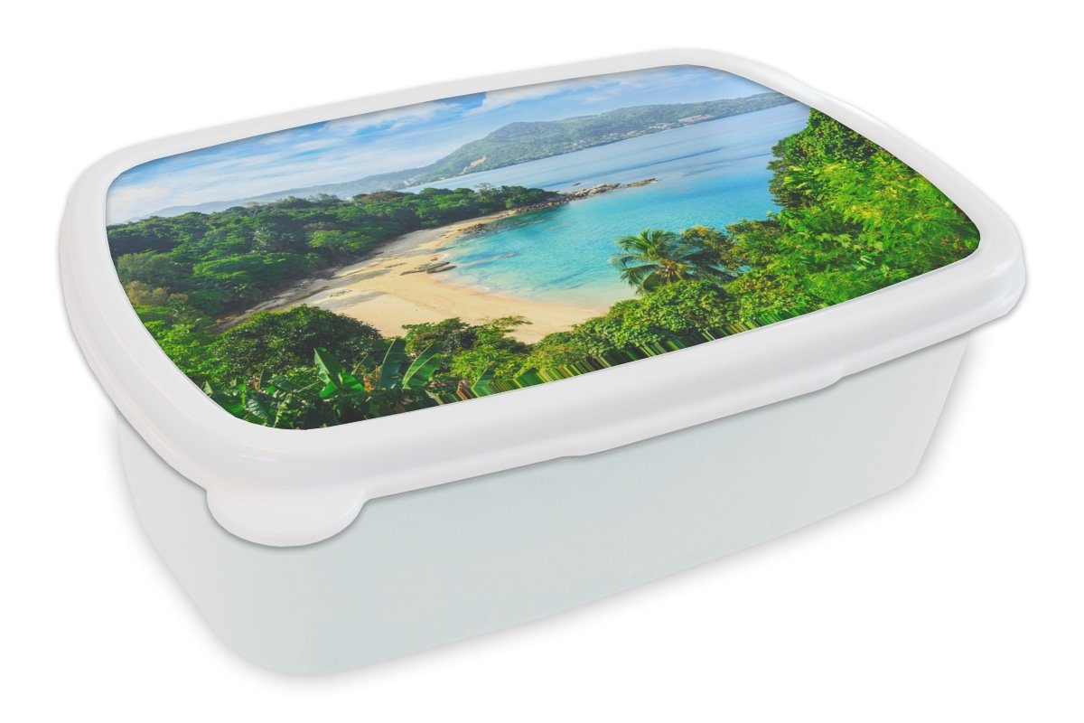 MuchoWow Lunchbox Strand - Meer - Insel - Baum, Kunststoff, (2-tlg), Brotbox für Kinder und Erwachsene, Brotdose, für Jungs und Mädchen weiß