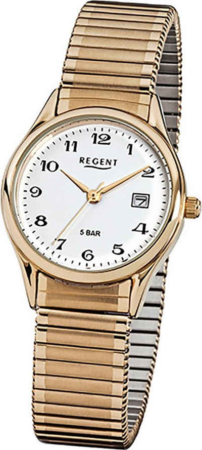 Regent Quarzuhr Regent Stahl Damen-Herren Uhr F-894, Damen, Herrenuhr mit Edelstahl, ionenplattiert goldarmband, rundes Geh