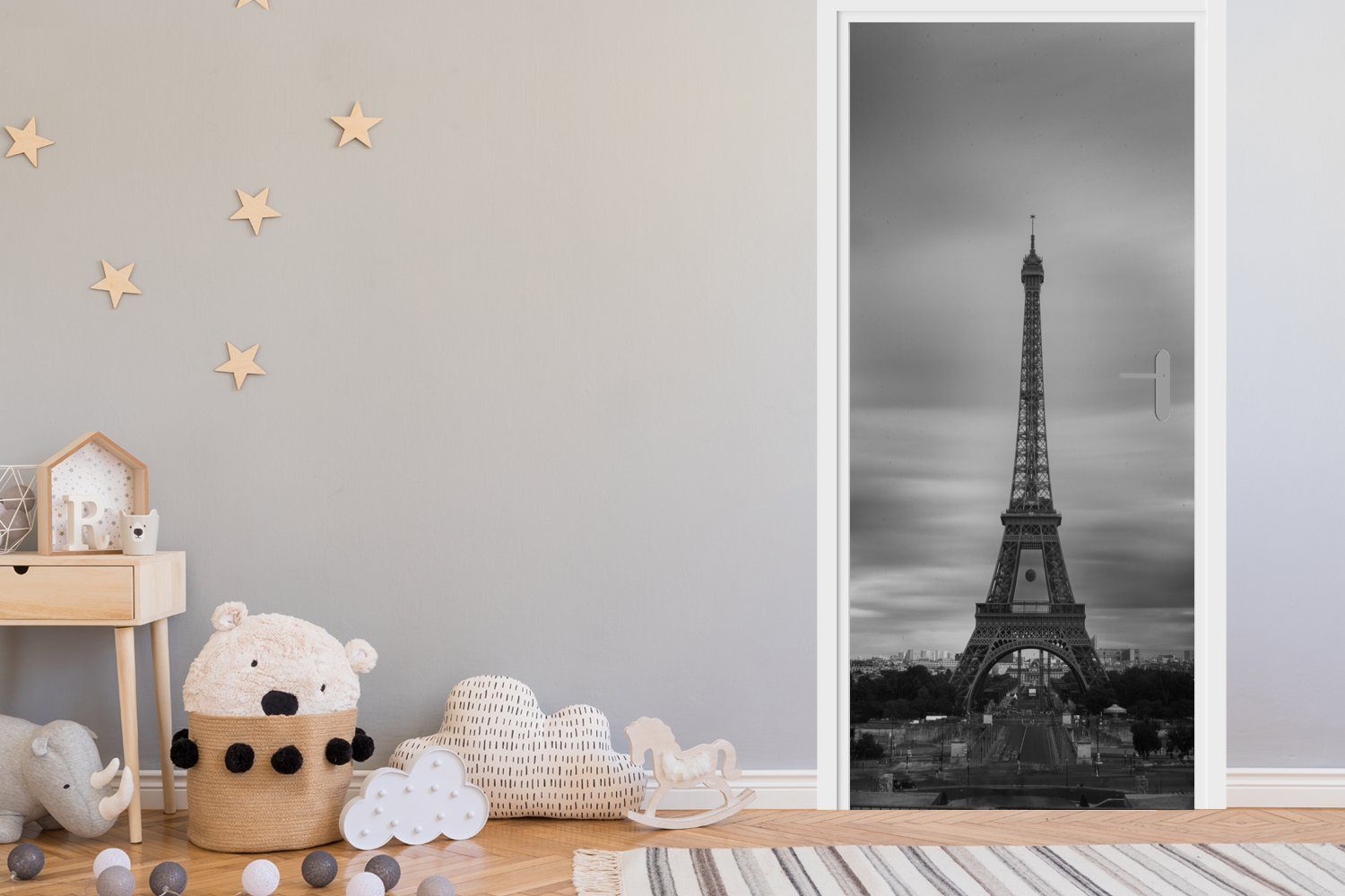 MuchoWow Türtapete St), (1 Eiffelturm, Matt, bedruckt, cm Einsamer für Tür, Fototapete 75x205 Türaufkleber