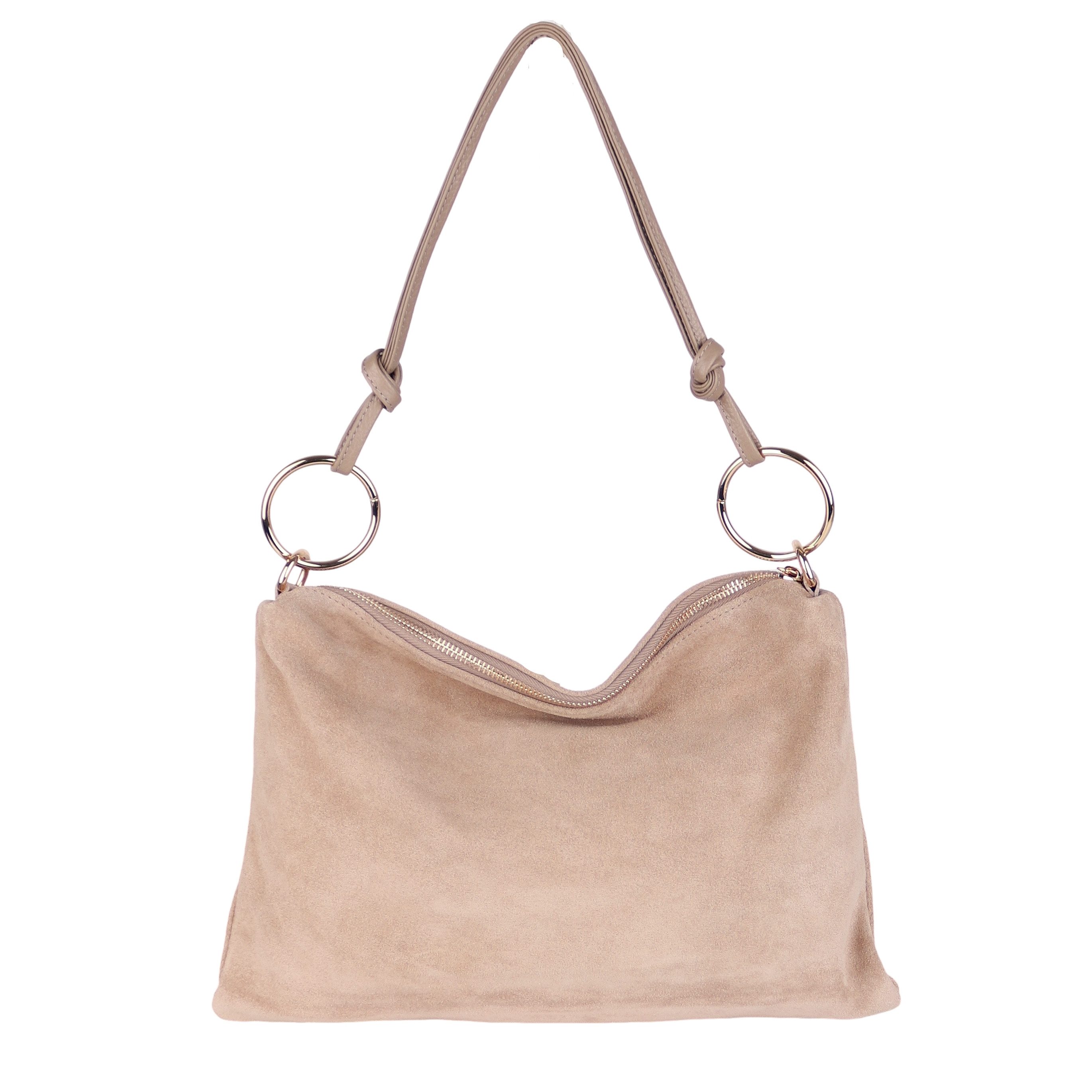 MIRROSI Umhängetasche Damen Tasche Echtleder Wildleder Made in Italy, Schlank (ca.34x22x3cm), mit langem Riemen & Reißverschluss