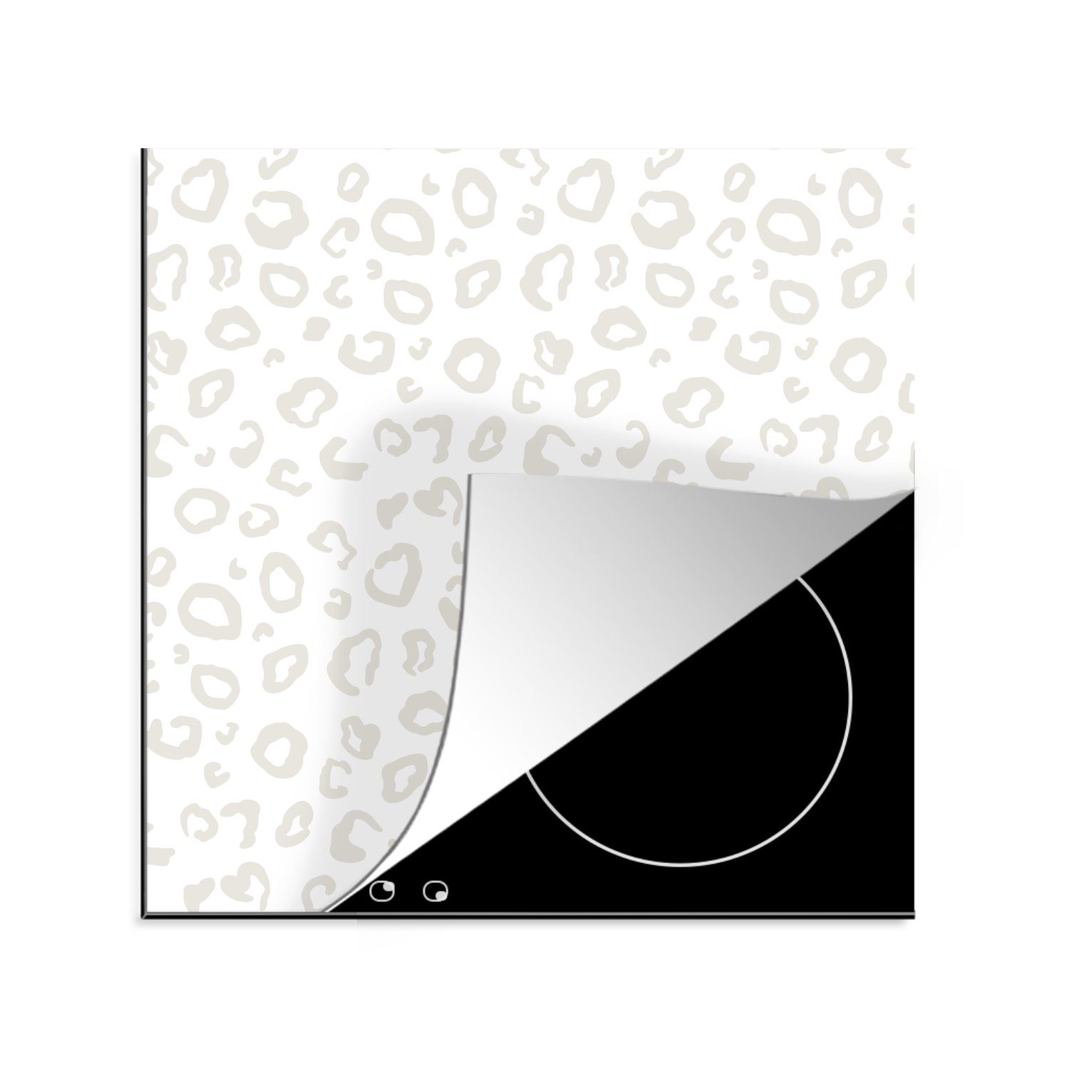 MuchoWow Herdblende-/Abdeckplatte Muster - Pantherdruck - Weiß, Vinyl, (1 tlg), 78x78 cm, Ceranfeldabdeckung, Arbeitsplatte für küche