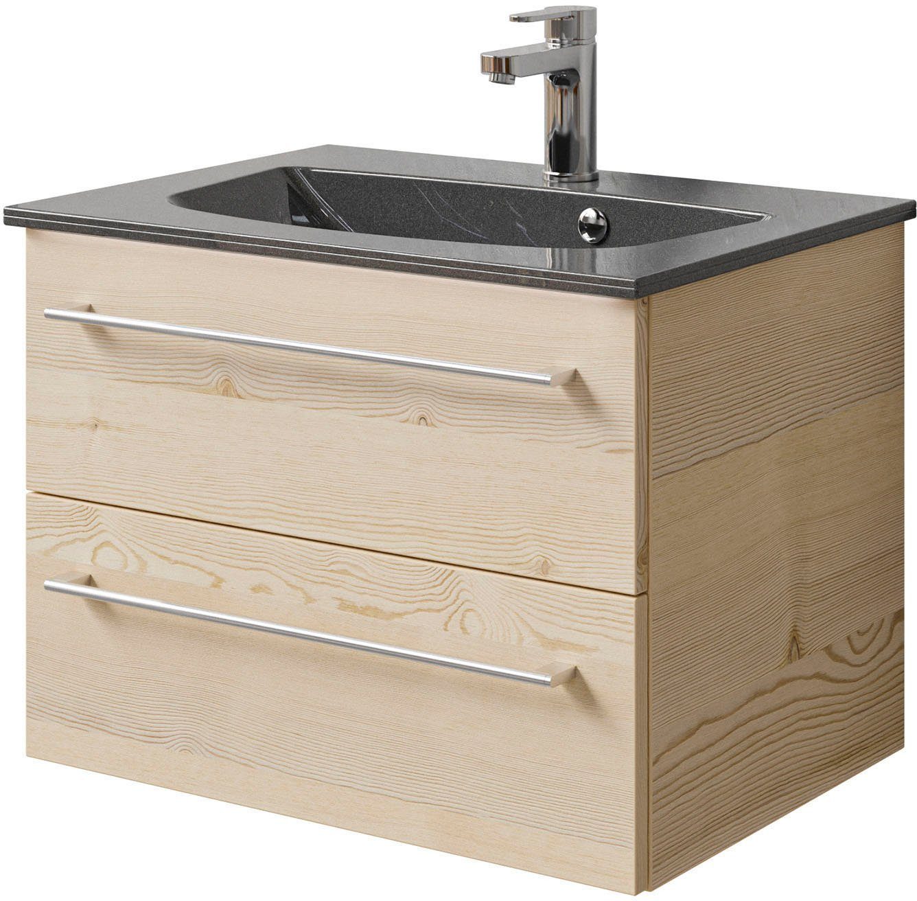 Saphir Waschtisch Serie 6025 Mineralmarmor-Waschtisch mit Unterschrank, 67 cm breit (2-St), Waschplatz mit 2 Schubladen, hängend, verschiedene Ausführungen
