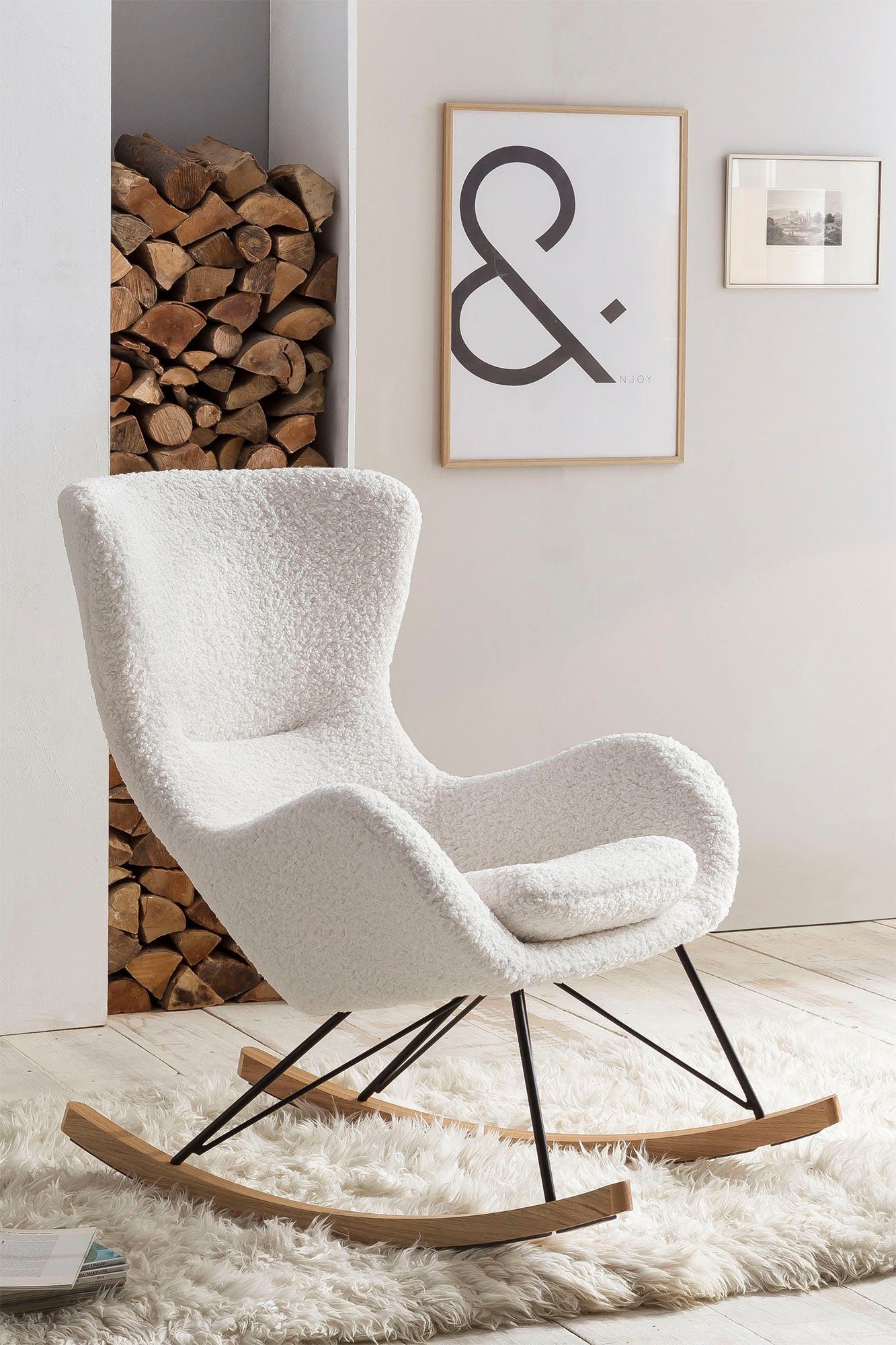 Schaukelsessel, mit Bezug in Teddyfell Optik