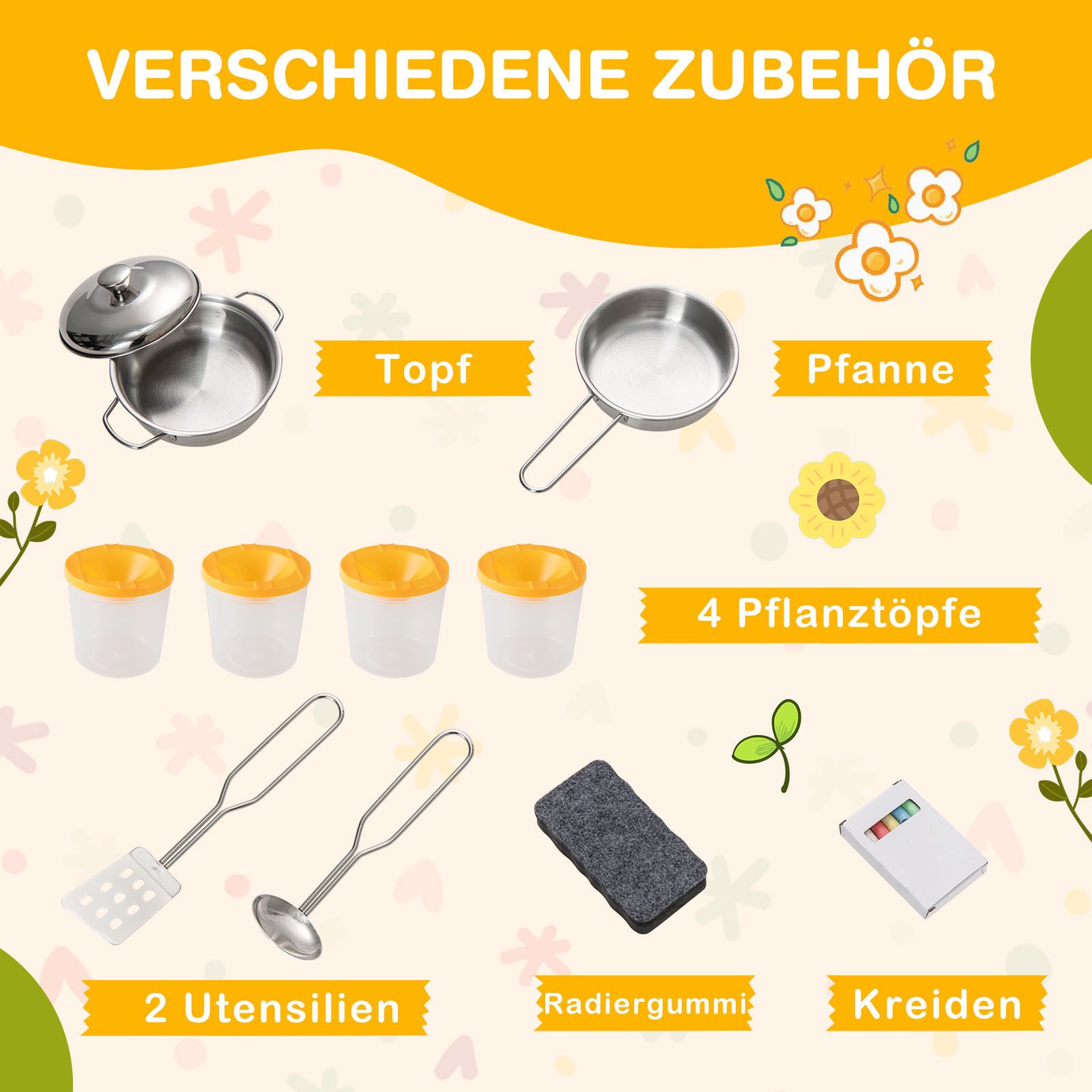 KOMFOTTEU Outdoor-Spielküche, Matschküche mit Pflanzentöpfen, Herdplatten
