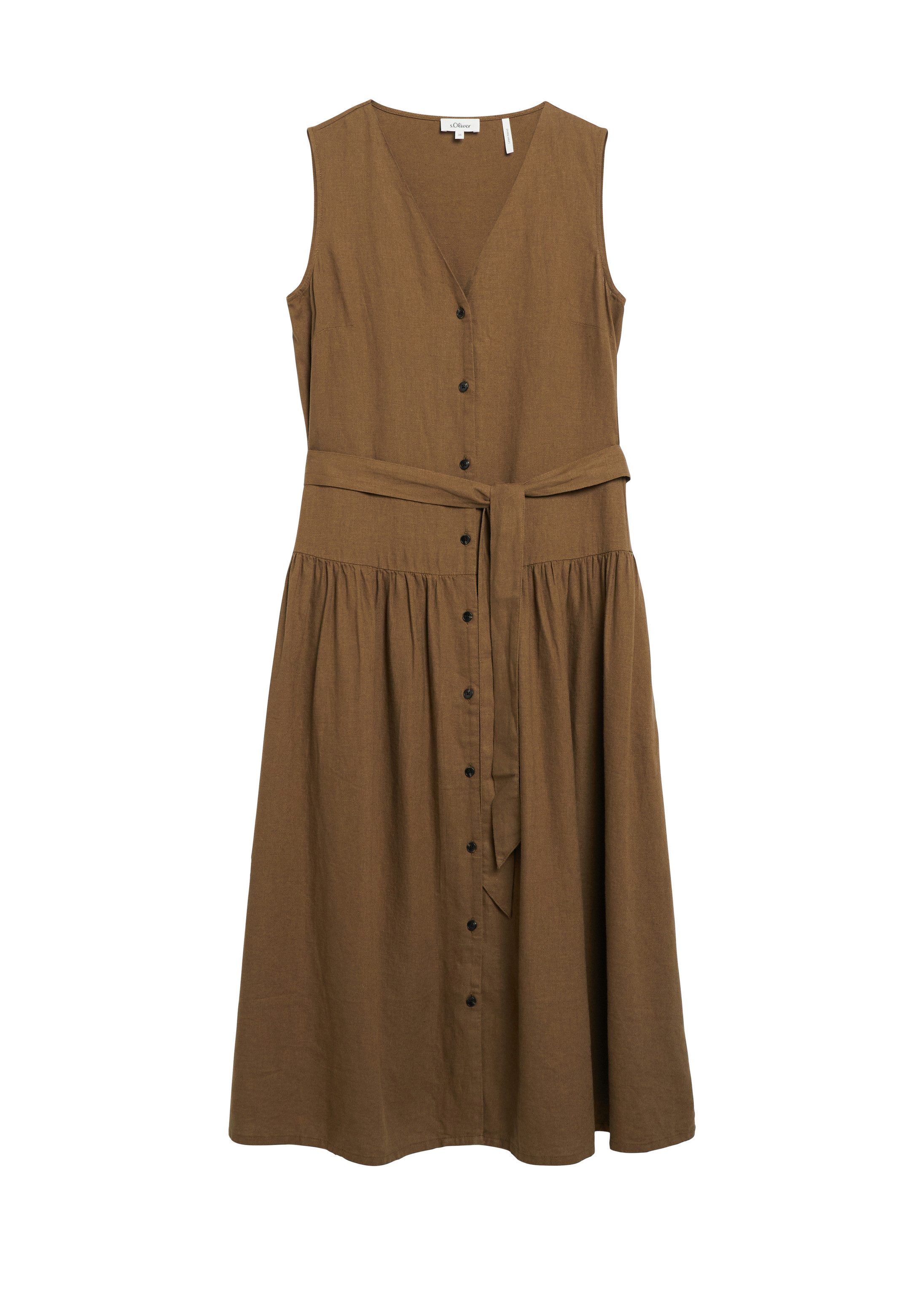s.Oliver Midikleid Kleid Leinenmix-Kleid mit Raffung