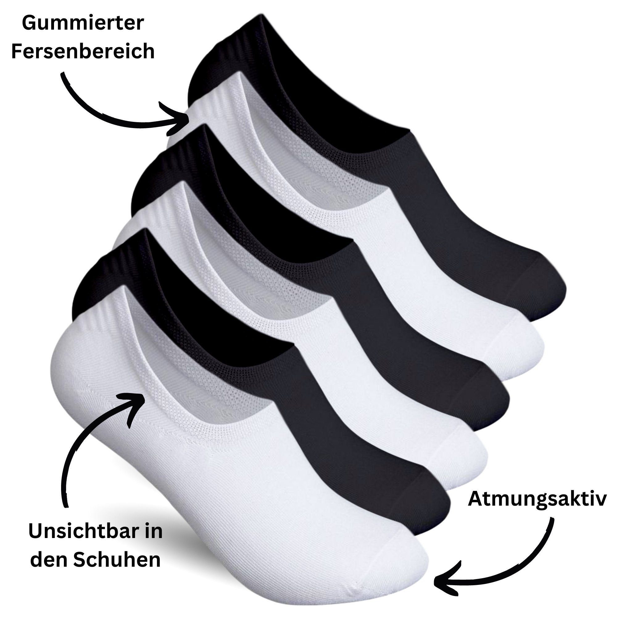 TEXEMP Füßlinge 6 - 18 Paar Invisible Sneaker Socken Damen & Herren Gekämmte Baumwolle (Packung, 6-Paar) Unsichtbar & Rutschfest in den Schuhen