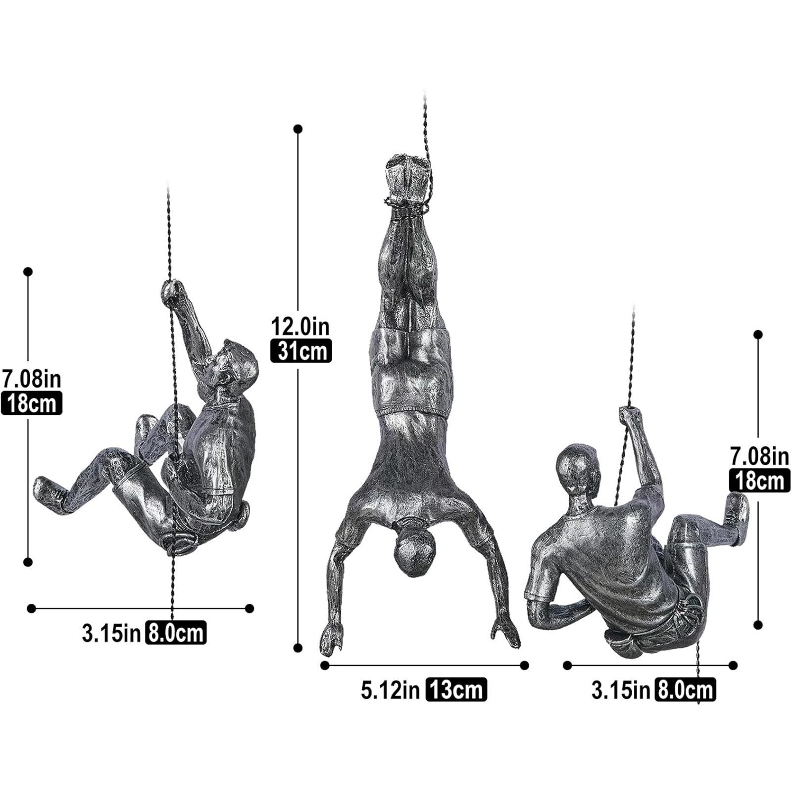 MOPUEA Wanddekoobjekt Wanddeko Kletterer 3er Set 3D Wandschmuck Wandfiguren (3 St), Moderne Kunst Skulptur Resin Bronze Optik Wohnzimmer – Bild 2 von 5