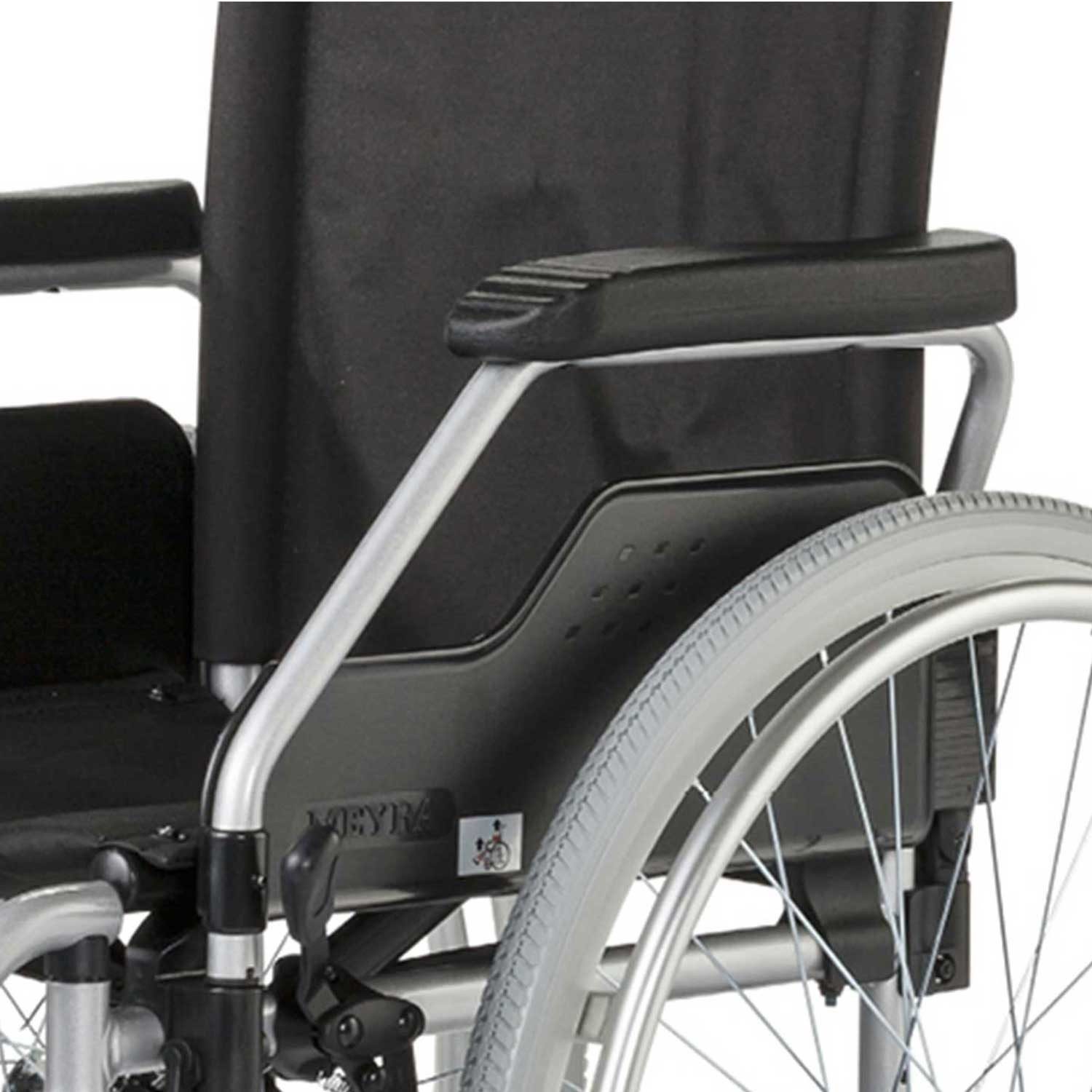 Meyra Rollstuhl MEYRA BUDGET 9.050 Standardrollstuhl SB 46 cm Trommelbremse, faltbar, Trommelbremse für Begleitperson, Beinstützen abschwenkbar