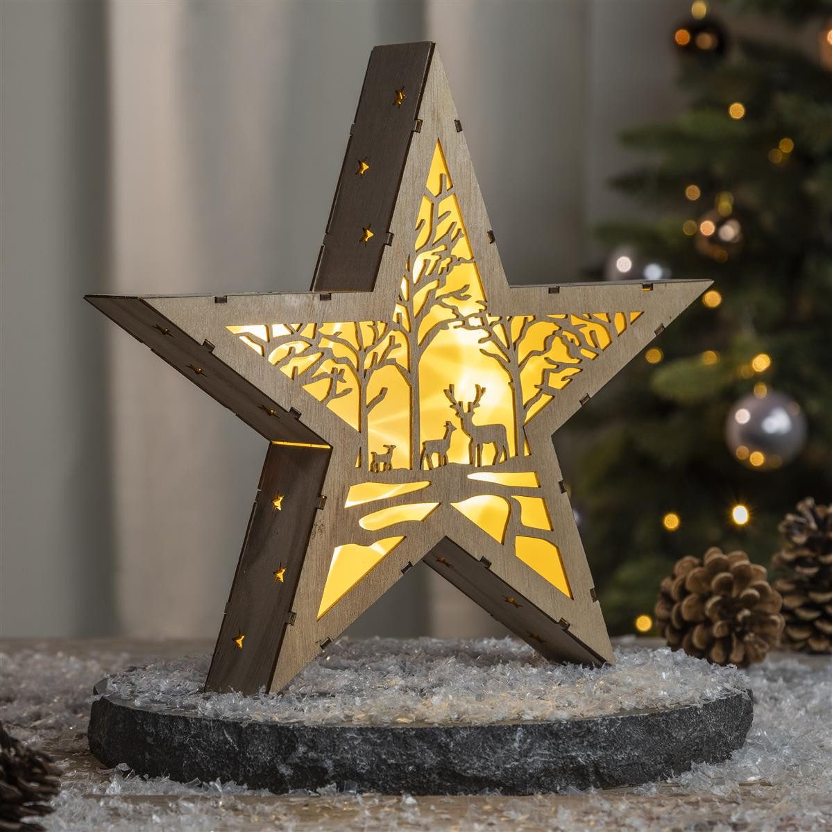Bambelaa! LED Dekolicht Bambelaa! Holzstern Winterkulisse ca 30cm 10 LEDs Weihnachtsdeko Innen