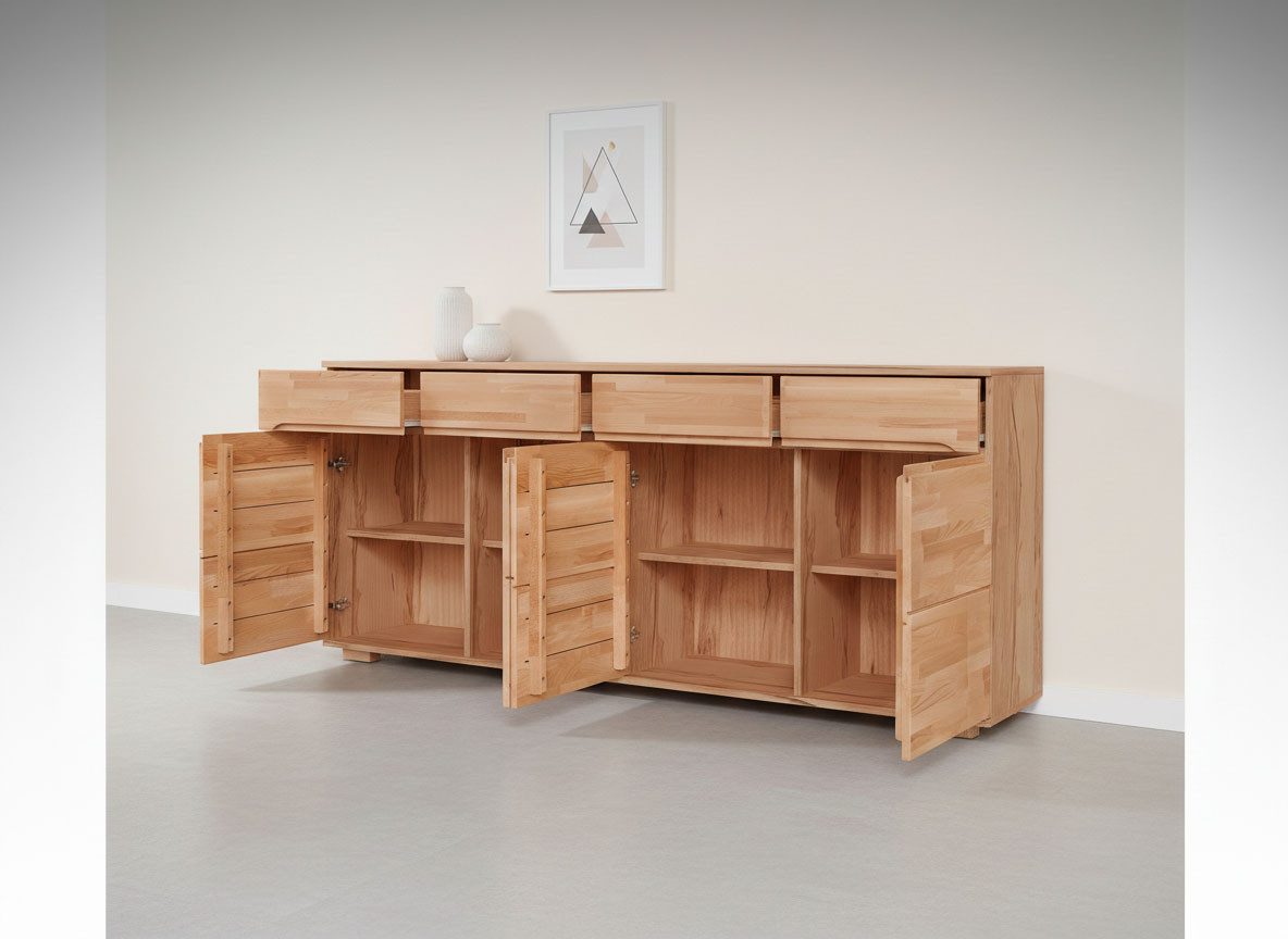 OTTO home Sideboard VETRO Teilmassiv, Fronten Massivholz, Wohnzimmer, Stauraum,Griffmulde, B/T/H:199/40/85cm, 4Schubladen, 8 geschlossen Fächer, Stauraum – Bild 2 von 5