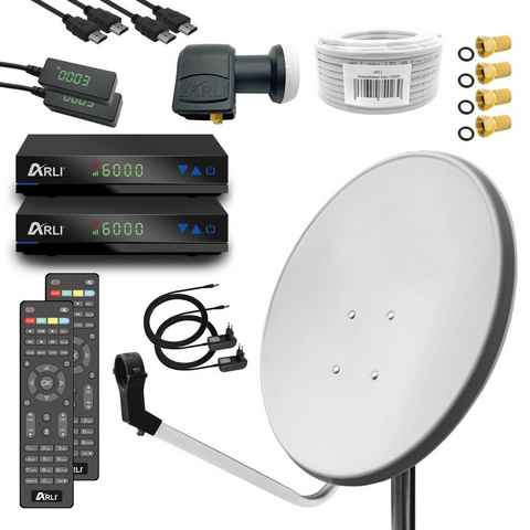 ARLI ARLI 60 cm HD Sat Anlage weiss Set inkl. Receiver + Kabel + Stecker SAT-Antenne (60 cm, Stahl)