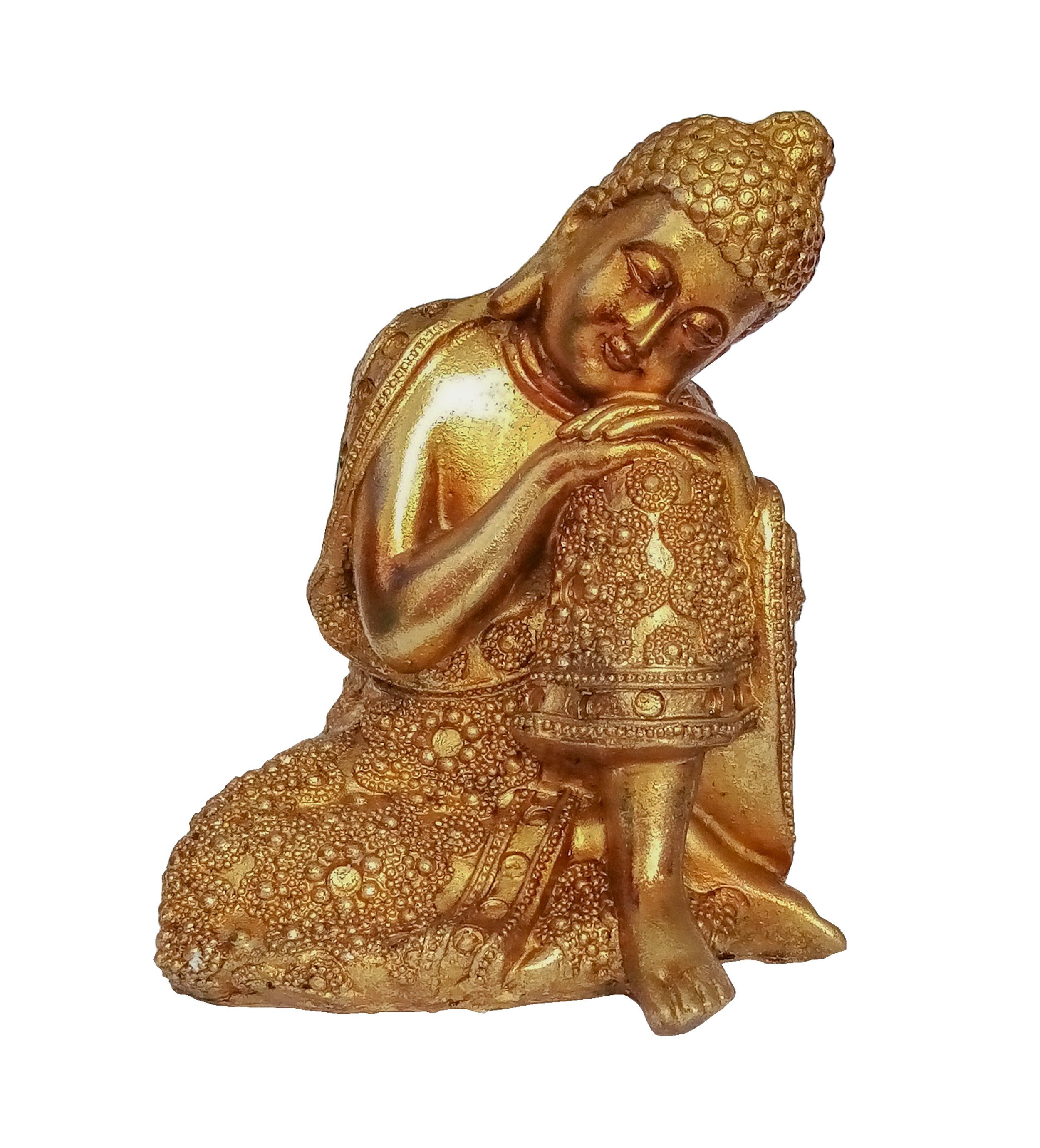 Giftdecor Buddhafigur Buddha Figur 12x16cm Gold Auf Knie aus Polyresin 91 (auf linkes Knie), Thai Budda Garten Statue Feng Shui Deko Decoration