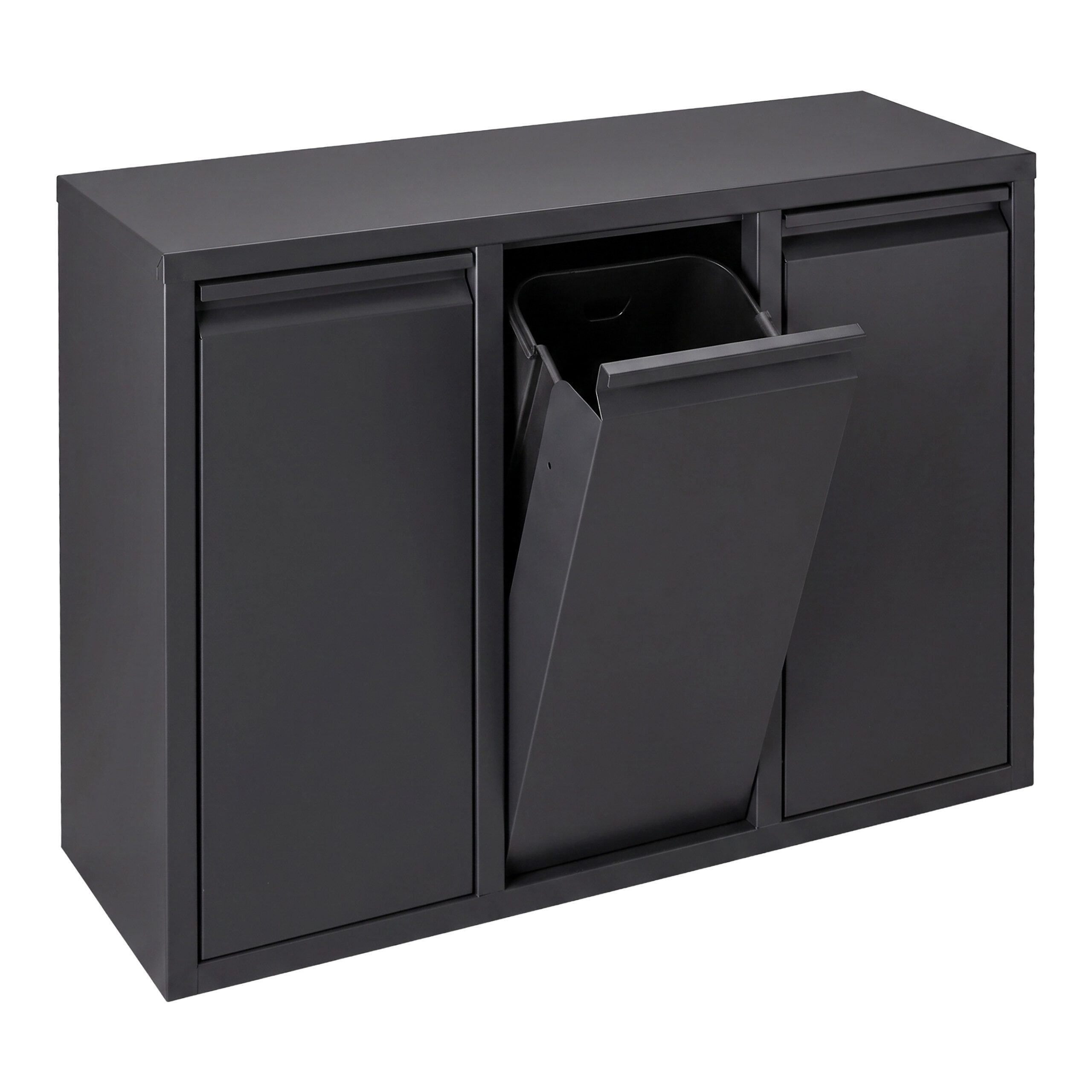 relaxdays Mülltrennsystem Mülleimer 3 Fächer 3x10 l, schwarz