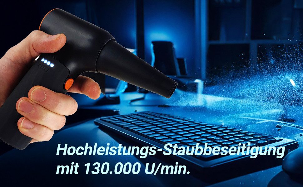 @tec Akku-Gebläse Akku Staubgebläse mit USB Schnellladung mit 6000mah Air Duster, 3-Gang-Einstellung, 6000mah Akku, 130000 U/min – Bild 4 von 5
