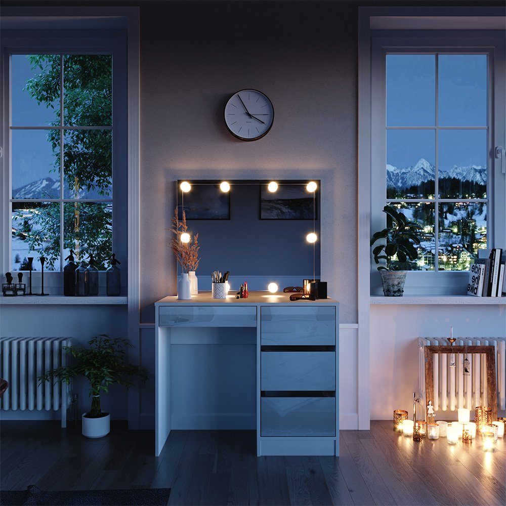 Vicco Schminktisch Sherry, Weiß Hochglanz, 90 cm mit LED Beleuchtung günstig online kaufen