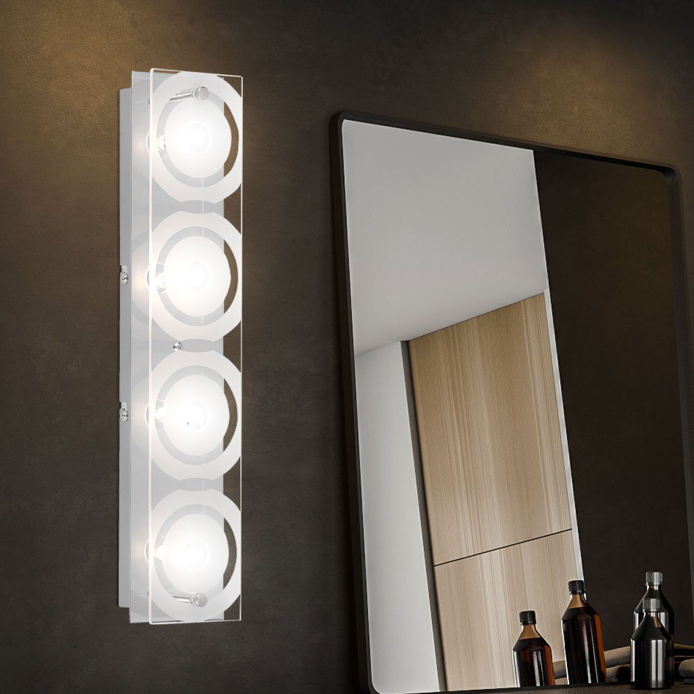 etc-shop LED Wandleuchte, Leuchtmittel Wand Glas satiniert inklusive, Beleuchtung nicht Design Kreis 4-flammig