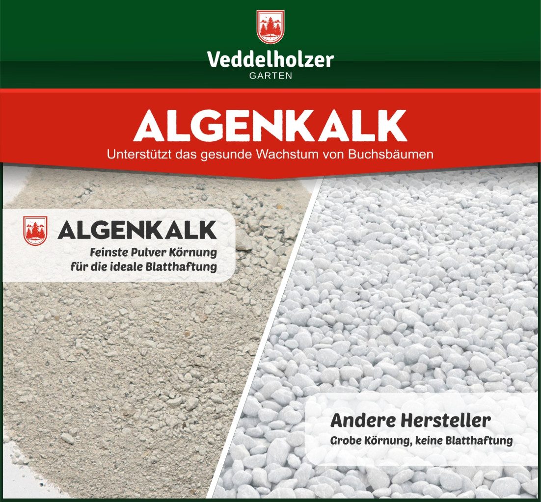 Veddelholzer Bodenverbesserer 6kg Bio Algenkalk 100% reines Pulver aus Meeresalgen Buchsbaumdünger, stärkt Widerstandskraft & Regeneration des Buchsbaum, Naturdünger Spritzmittel, beim Buchsbaumzünsler