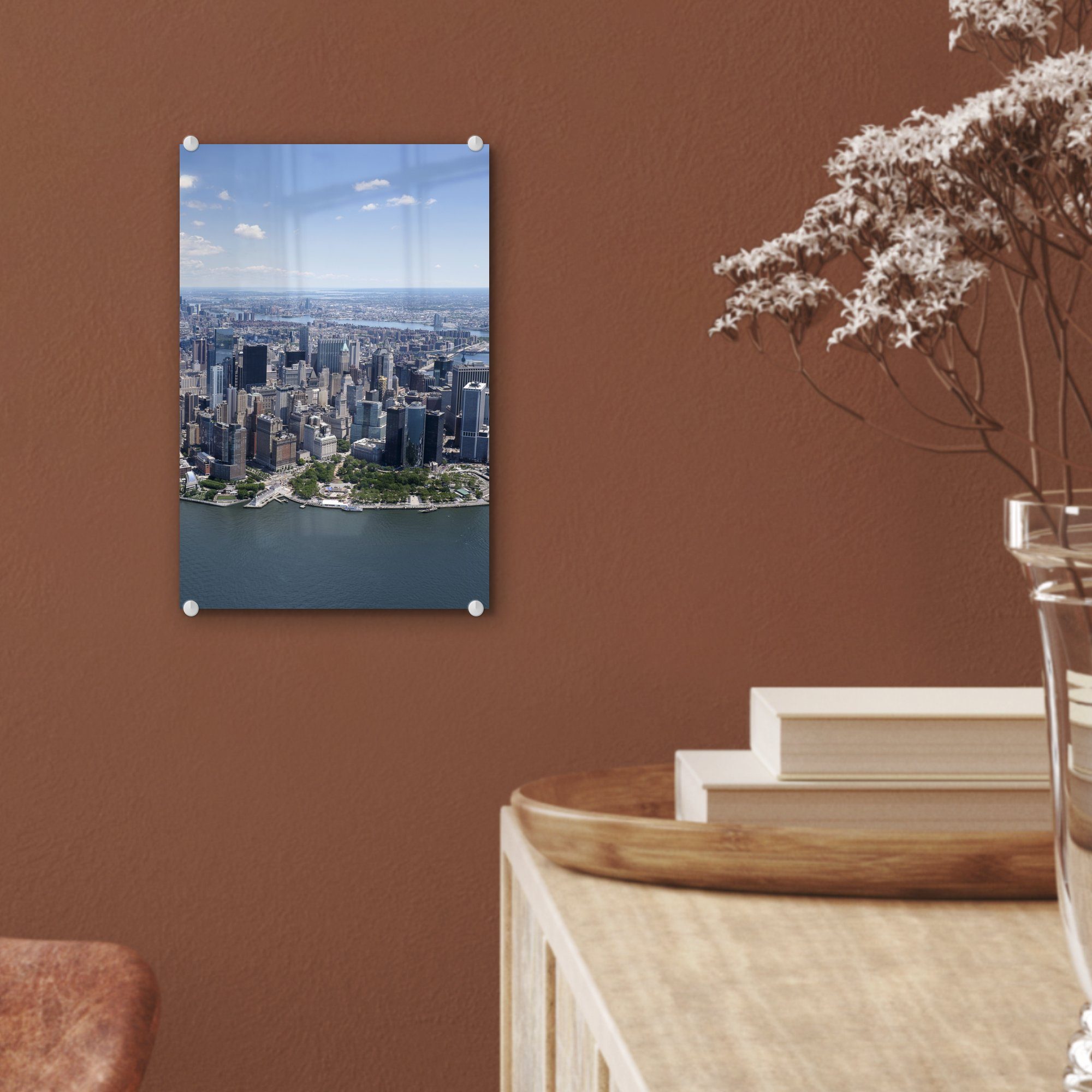 MuchoWow Acrylglasbild New York - Skyline, Glas Glasbilder St), USA - bunt Wandbild auf Bilder - (1 Glas Wanddekoration - auf - Foto