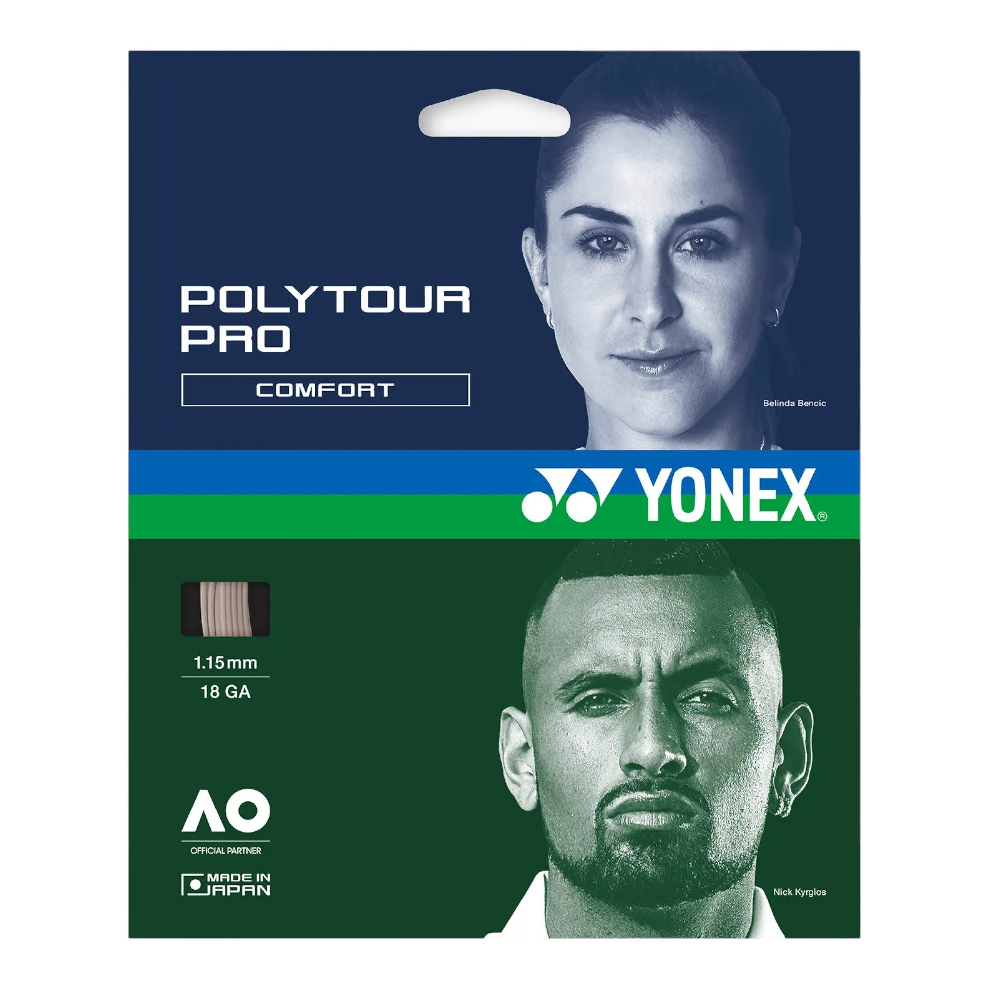 Yonex Tennissaite Poly Tour Pro (Haltbarkeit+Touch) warmes grau 12m Set, Saitendicke: 1.25