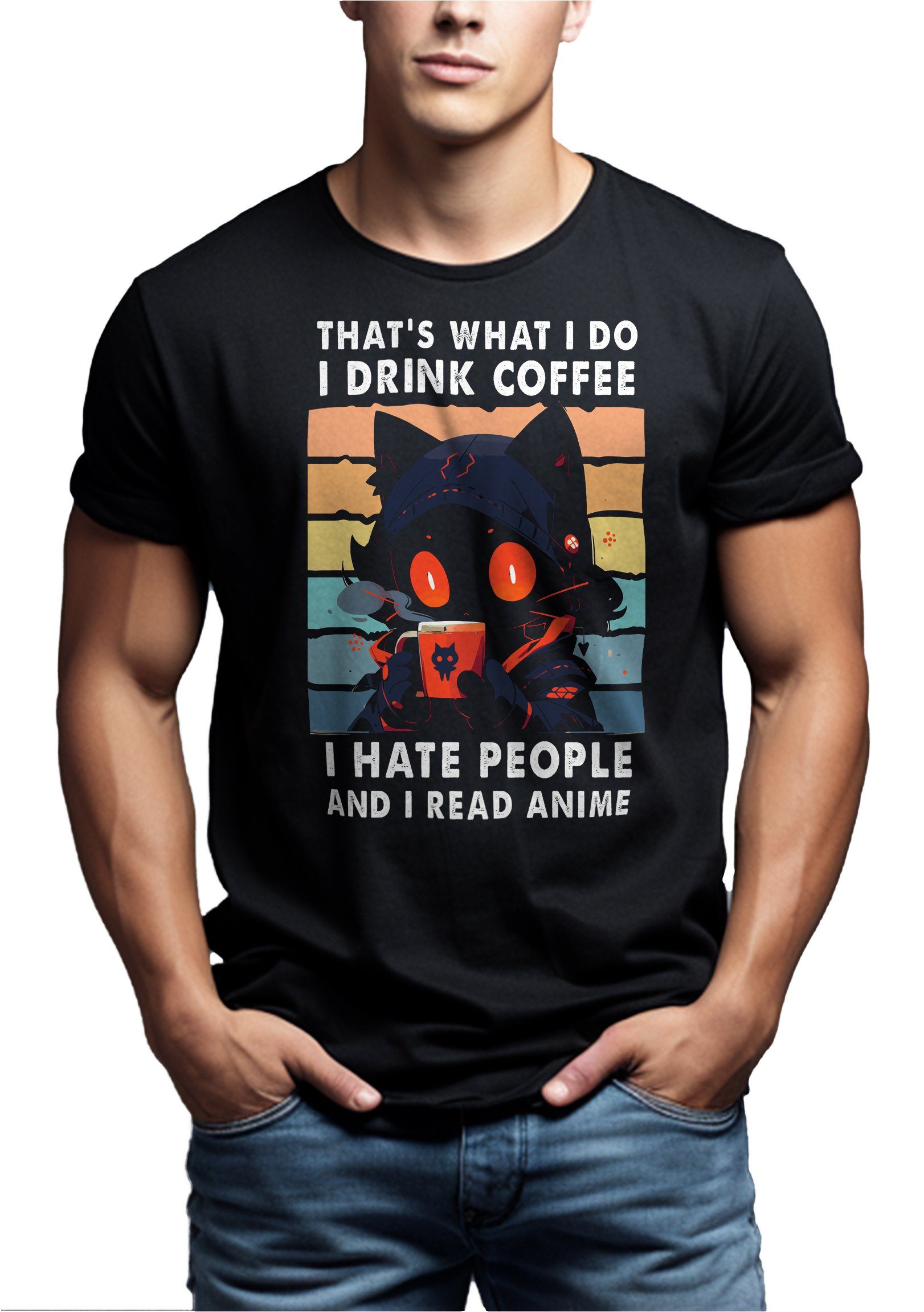 MAKAYA T-Shirt Lustig Katze Anime Jungs, People Kaffee Ideen Hate Geschenk Herren Jugendliche Spruch