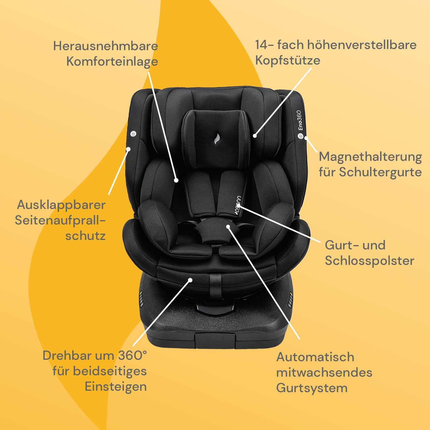 Osann Autokindersitz Eno360, ab: Geburt, bis: 12 Jahre, ab: 40 cm, bis: 150 cm, sicherer 360°Kindersitz: reboard bis 4 Jahre, verwendbar von 40-150 cm