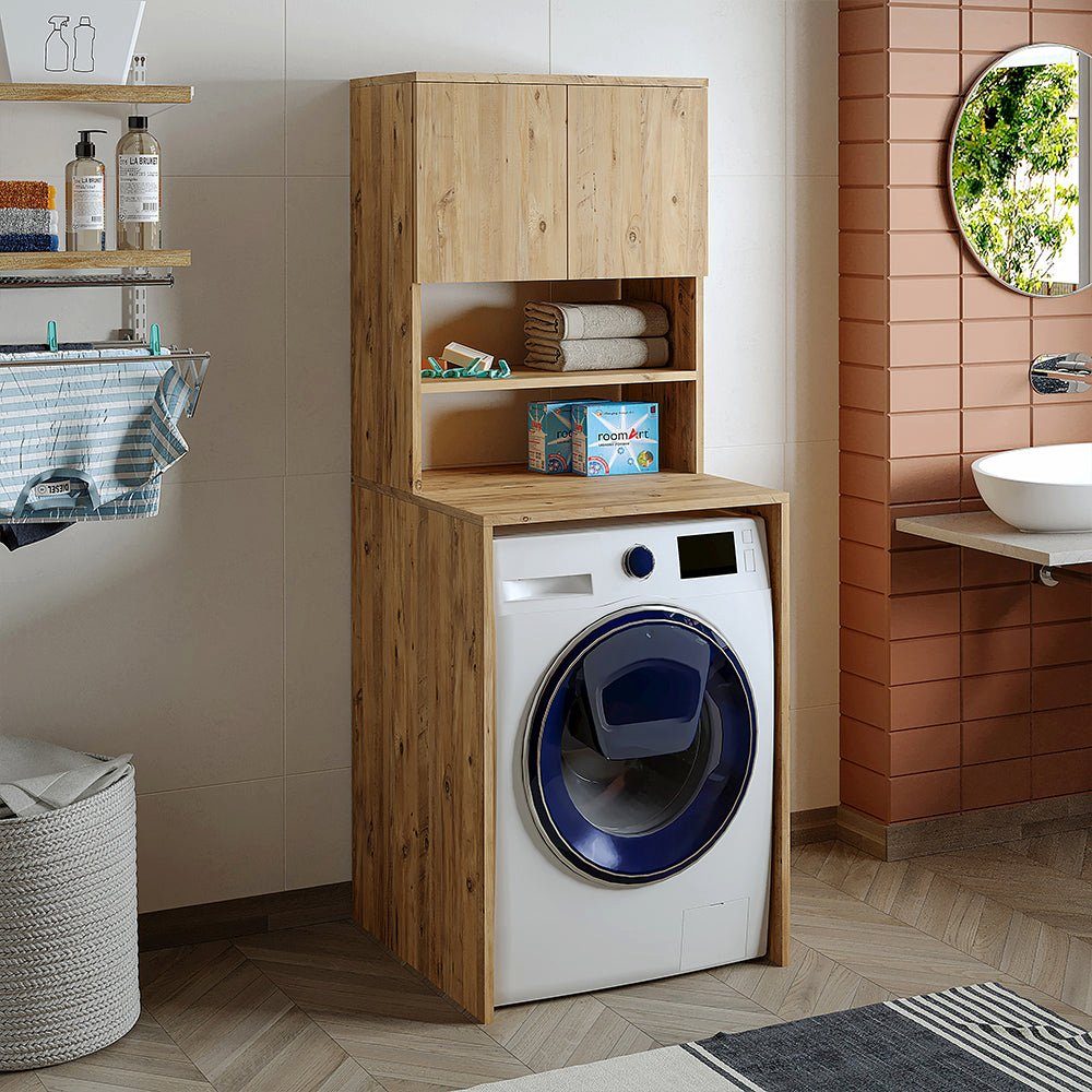 Roomart Waschmaschinenumbauschrank (Badezimmer Weiß Waschmaschinenschrank, Waschmaschinenüberbau, | weiß Waschturm)