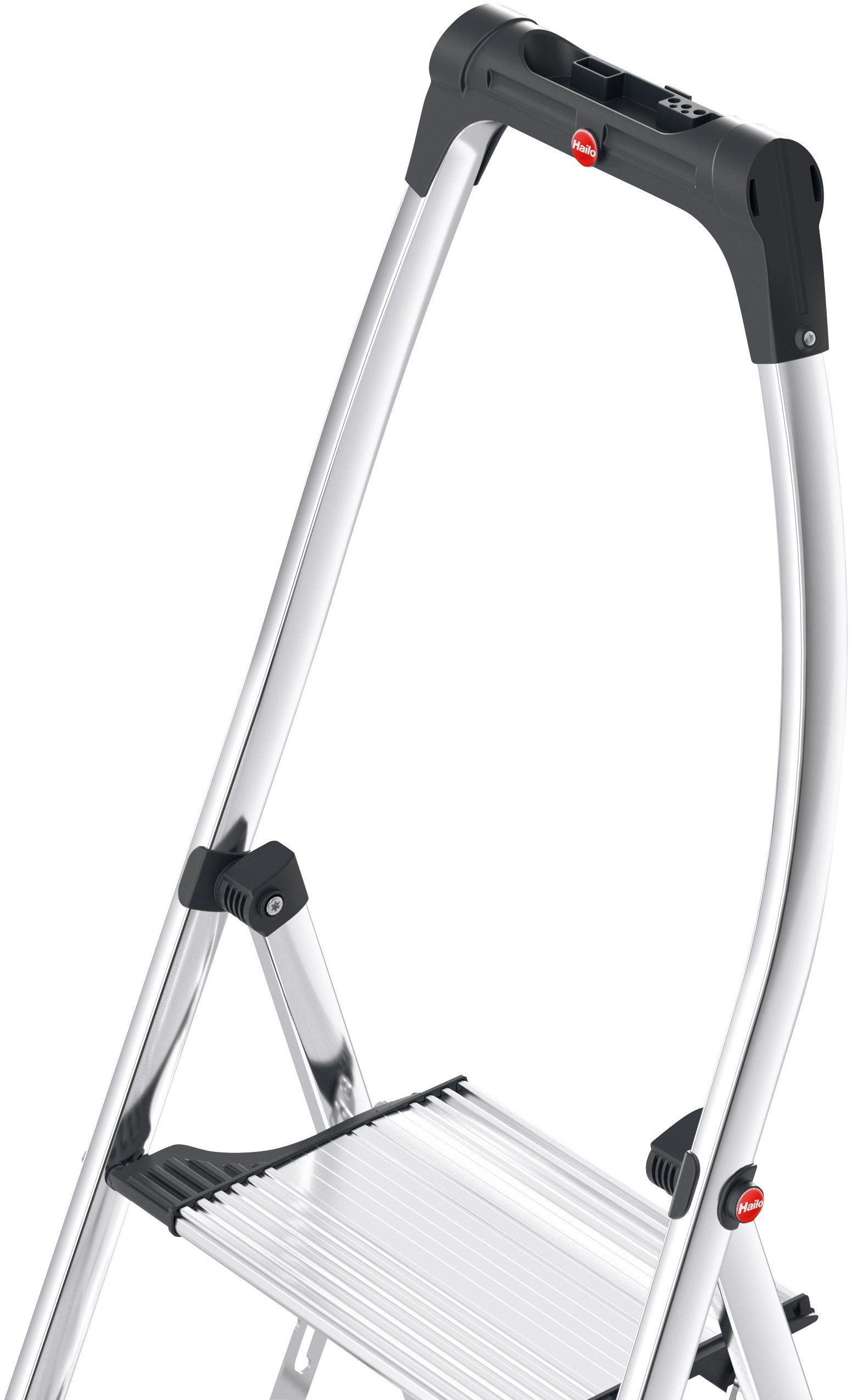 Hailo Klapptritt Trittleiter - K100 TopLine, aus Aluminuim und Kunststoff (1-St., Treppenförmige Stufen-Anordnung für schienbeinschonende Nutzung), mit Treppenförmiger Stufen-Anordnung, belastbar bis max. 150 kg