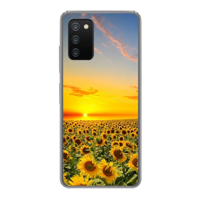 MuchoWow Handyhülle Blumen - Sonnenblume - Sonnenuntergang - Nacht - Orange Handyhülle Telefonhülle Samsung Galaxy A03s