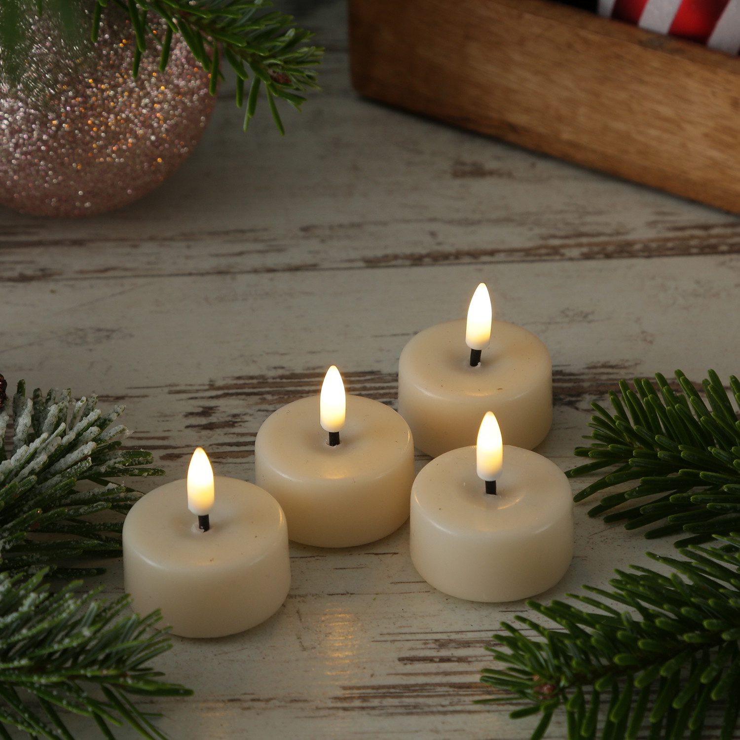Deluxe Homeart LED-Kerze LED Mini Teelichter Mia flackernd mit Batterien D: 3,5cm creme 4 Stück (4-tlg)