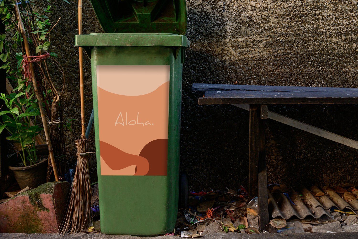 Container, Sticker, - Abfalbehälter MuchoWow Mülltonne, Sommer (1 St), Wandsticker Zitat Mülleimer-aufkleber, Aloha -