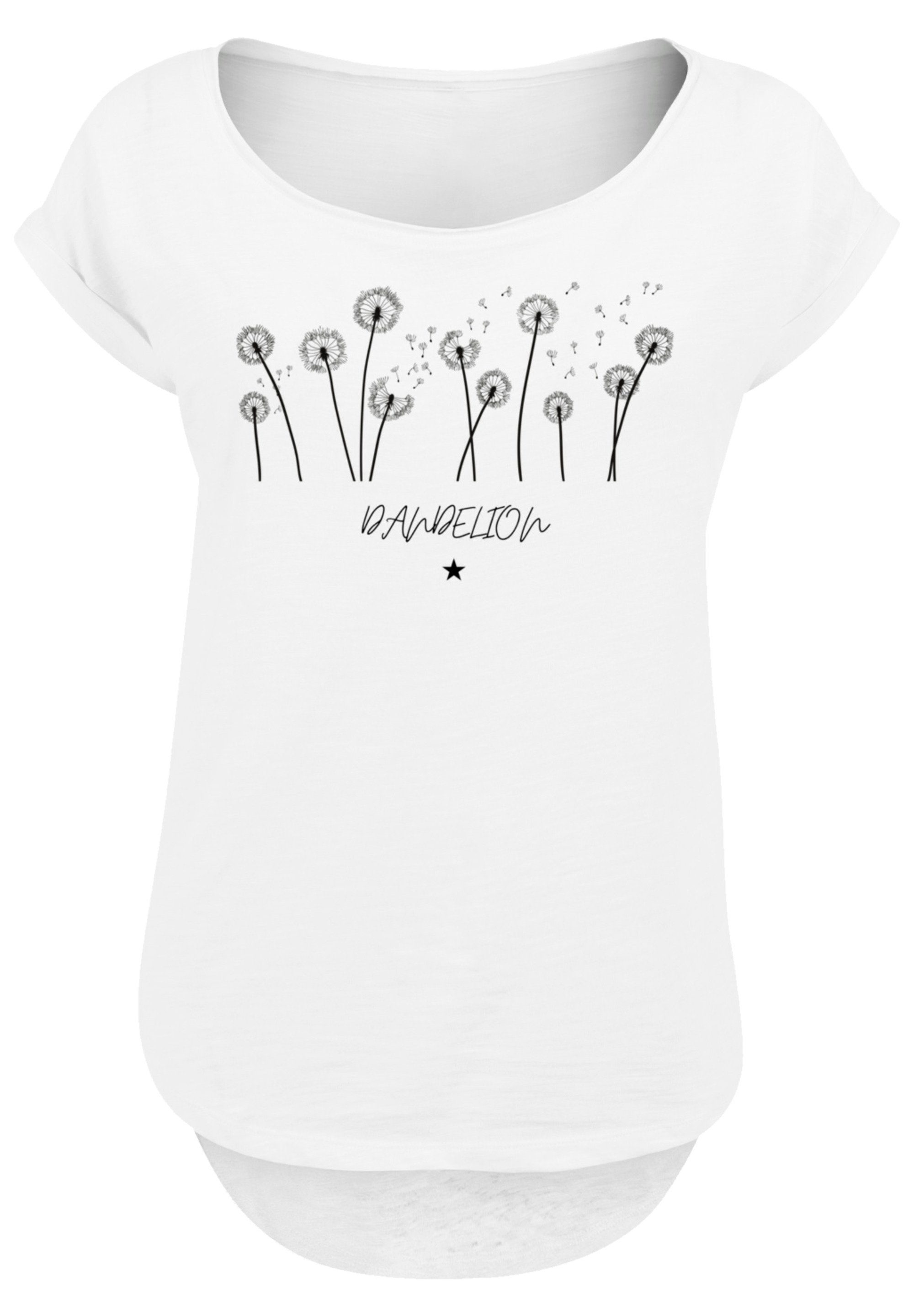 extra Damen T-Shirt lang Blume Hinten T-Shirt Print, geschnittenes Dandelion F4NT4STIC