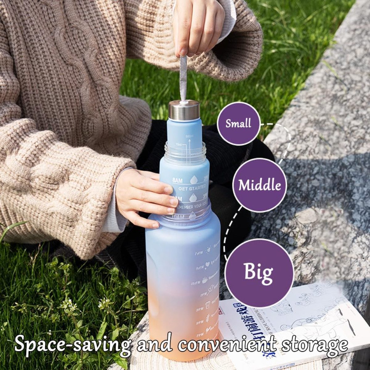 R2 Invest Trinkflasche Sport Wasserflaschen Set 3 Stück 2000 ml 750 ml 280 ml