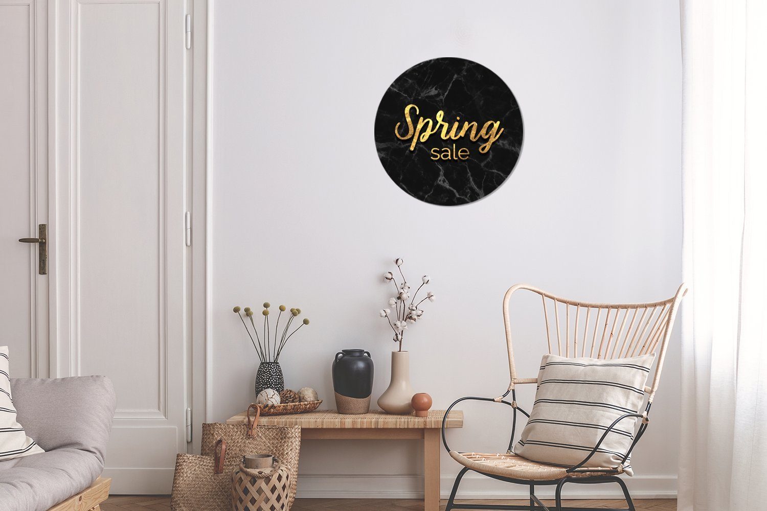 Frühling Marmor Verkauf - Tapetenkreis für - Wohnzimmer (1 Kinderzimmer, Tapetenaufkleber, MuchoWow Rund, - St), Wandsticker Gold