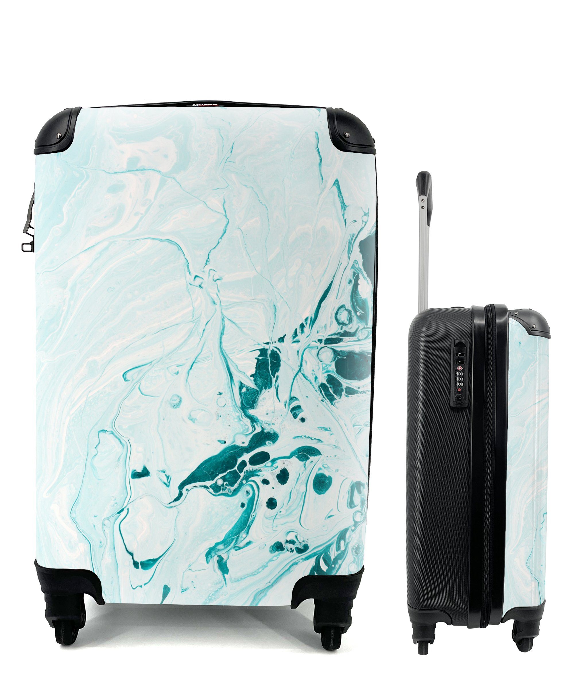 MuchoWow Handgepäckkoffer Marmor - Ölfarbe - Blau, 4 Rollen, Reisetasche mit rollen, Handgepäck für Ferien, Trolley, Reisekoffer