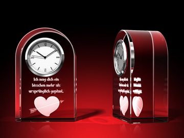 GLASFOTO.COM Tischuhr Uhr rund, mit Herz + Ich mag dich Valentinstag (B x H x T) 60 x 95 x 40 mm, 550 g