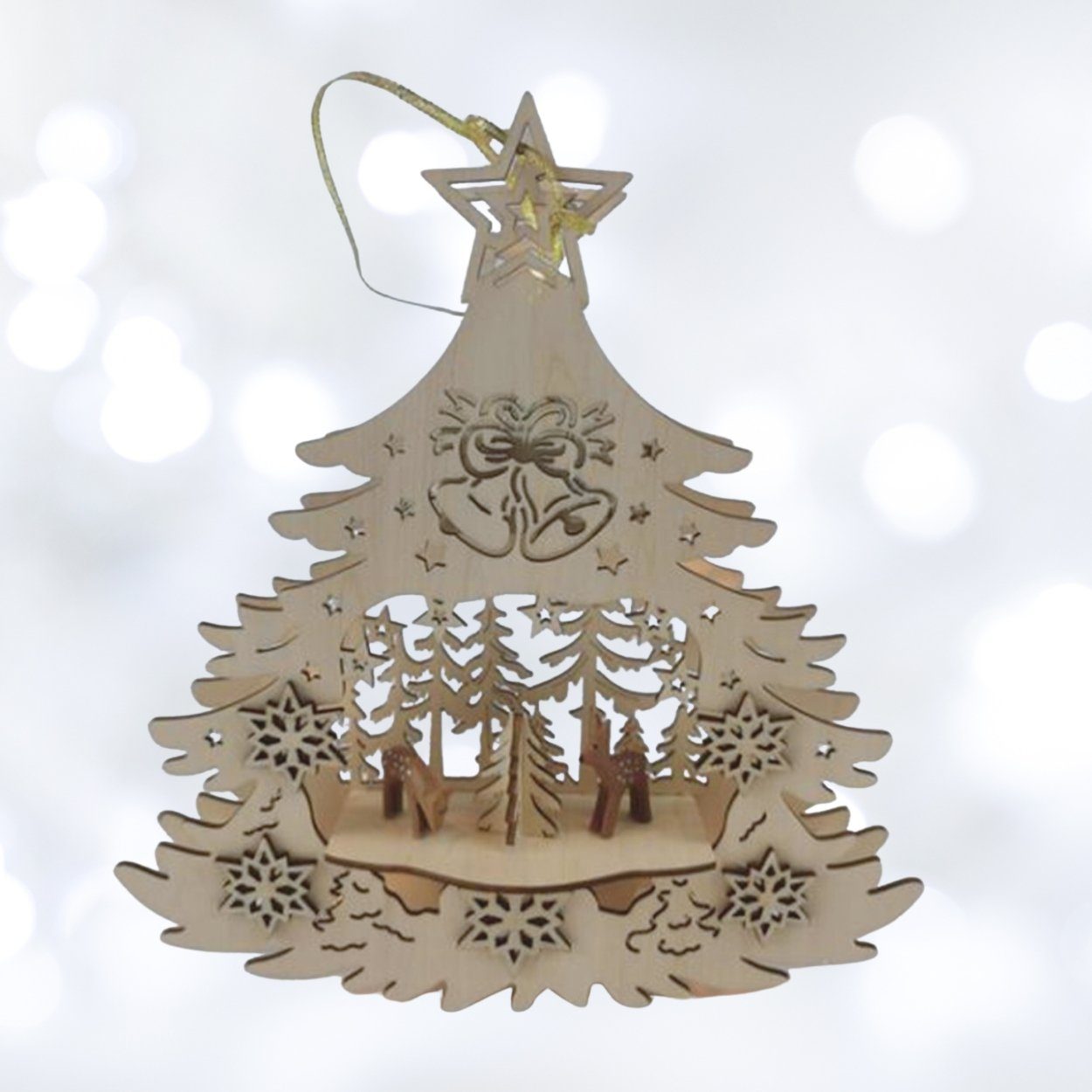 Wohnando Weihnachtsdorf Holzanhänger mit 5 LED's und Waldszene, Winterlich