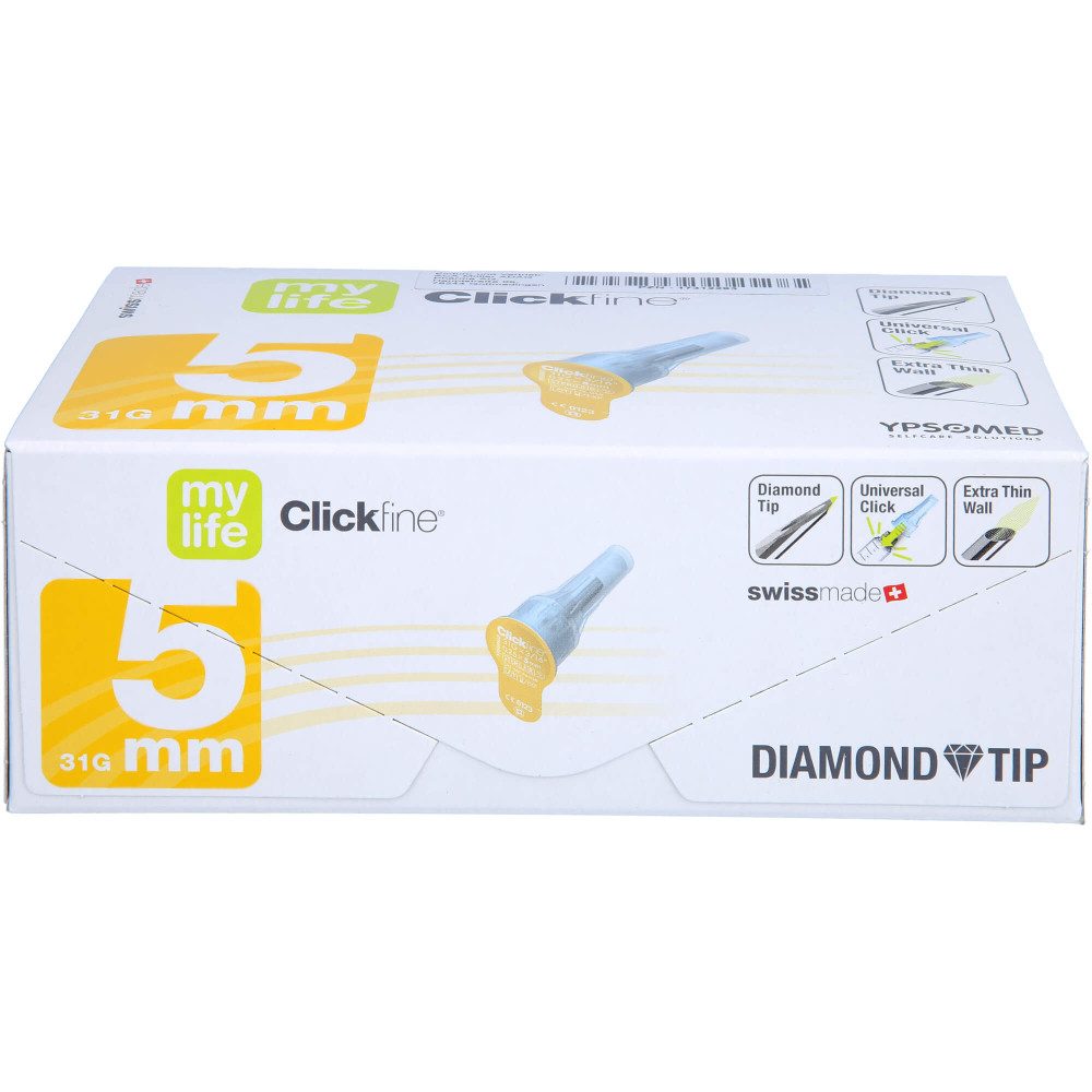 Lanzetten mylife Clickfine DiamondTip Pen-Nadeln, 100 St., Spar-Set, kompatibel mit allen Injektionspens, 100 tlg., schmerzarme Insulin Pen Nadeln mit Dünnwandtechnologie