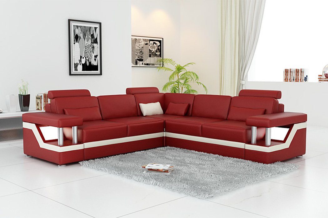 Garnitur Design in Couch Made Ecksofa Leder Ecksofa Europe Modern, Wohnlandschaft Rot JVmoebel