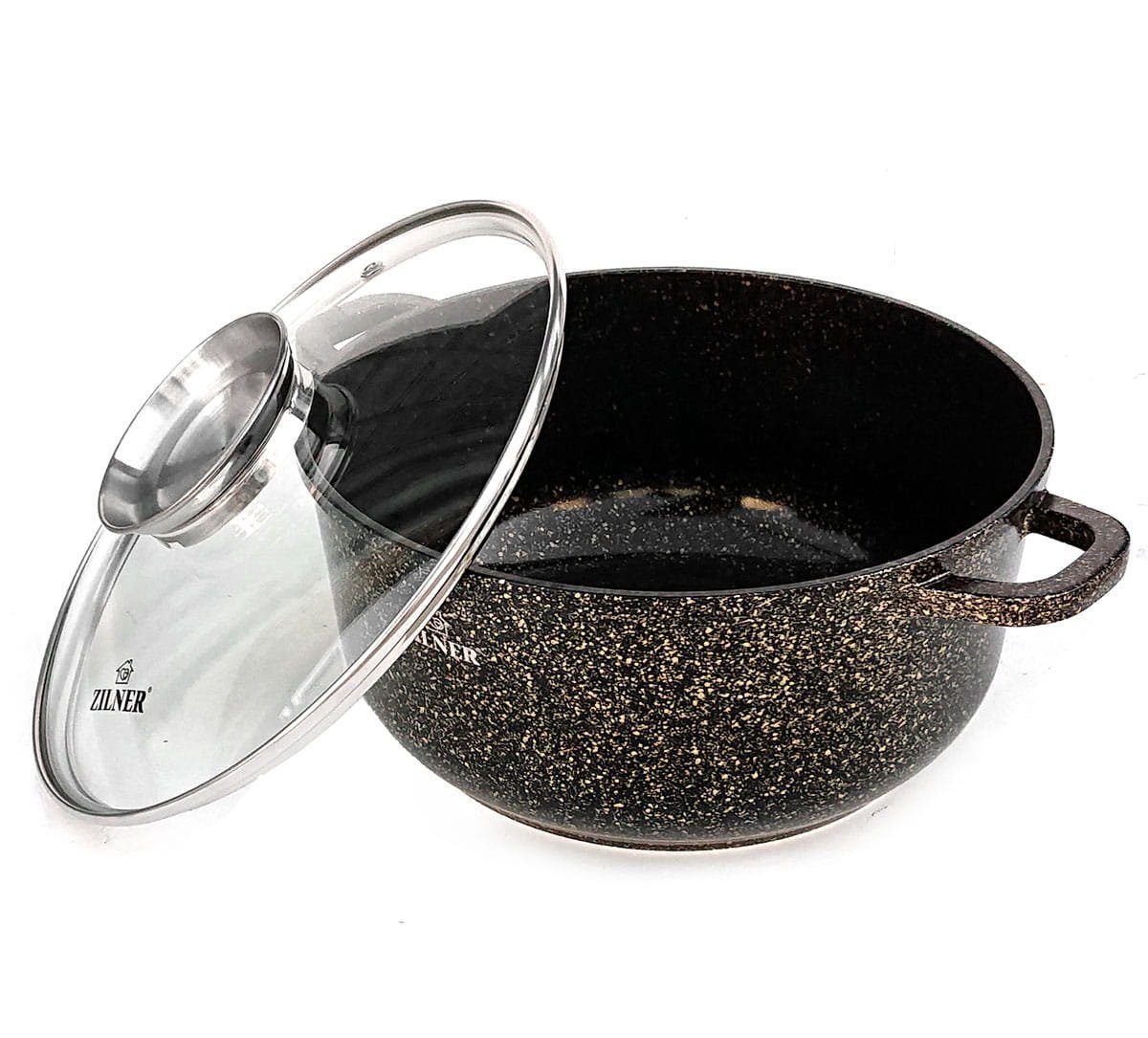 Zilner Topf-Set Schwarze Goldene Töpfe mit Pfannen und Kasserolle Steinbeschichtung, Aluminiumguss (sehr hochwertig, 17-tlg., Zeitloses Design des Topfsets. Eine ideale Geschenkidee)